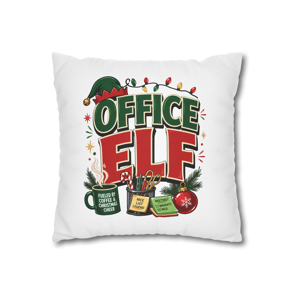 Office Elf Christmas Pillowcase — Festive Holiday Decorative Throw Pillow Cover