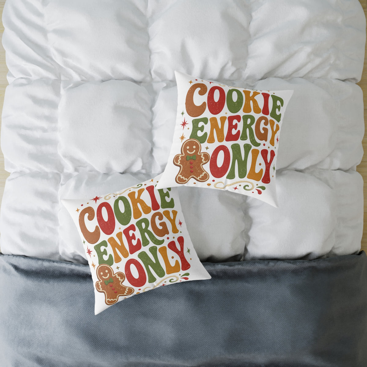 Christmas Holiday Gingerbread Pillow - "Cookie Energy Only" Decorative Throw
