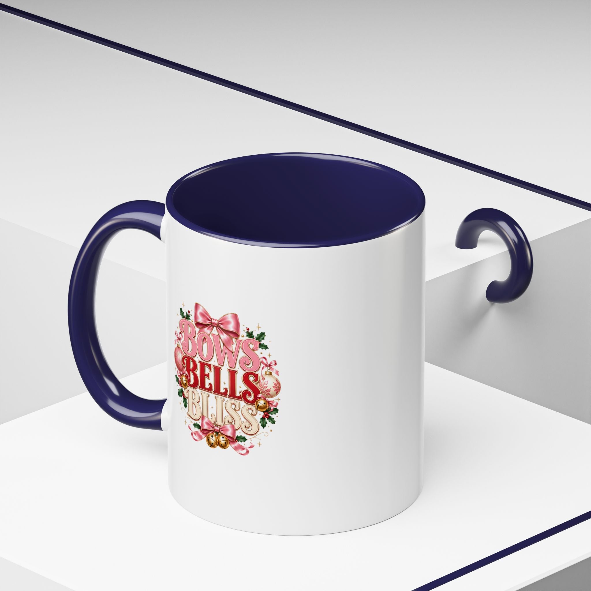Bows Bells Bliss Holiday Accent Coffee Mug — Festive Pink Christmas Design