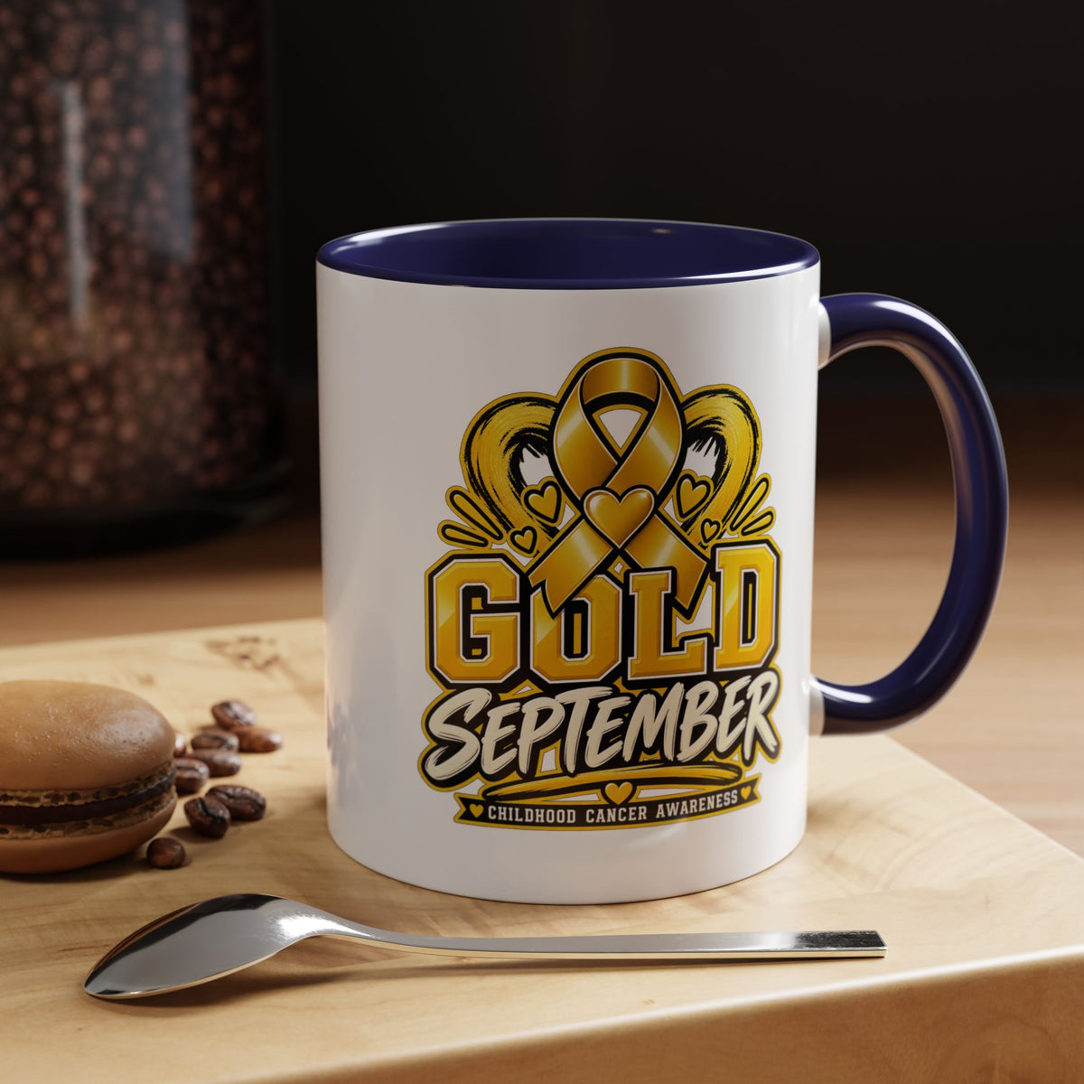 Gold September Coffee Mug — Childhood Cancer Awareness Accent Mug (11/15oz)