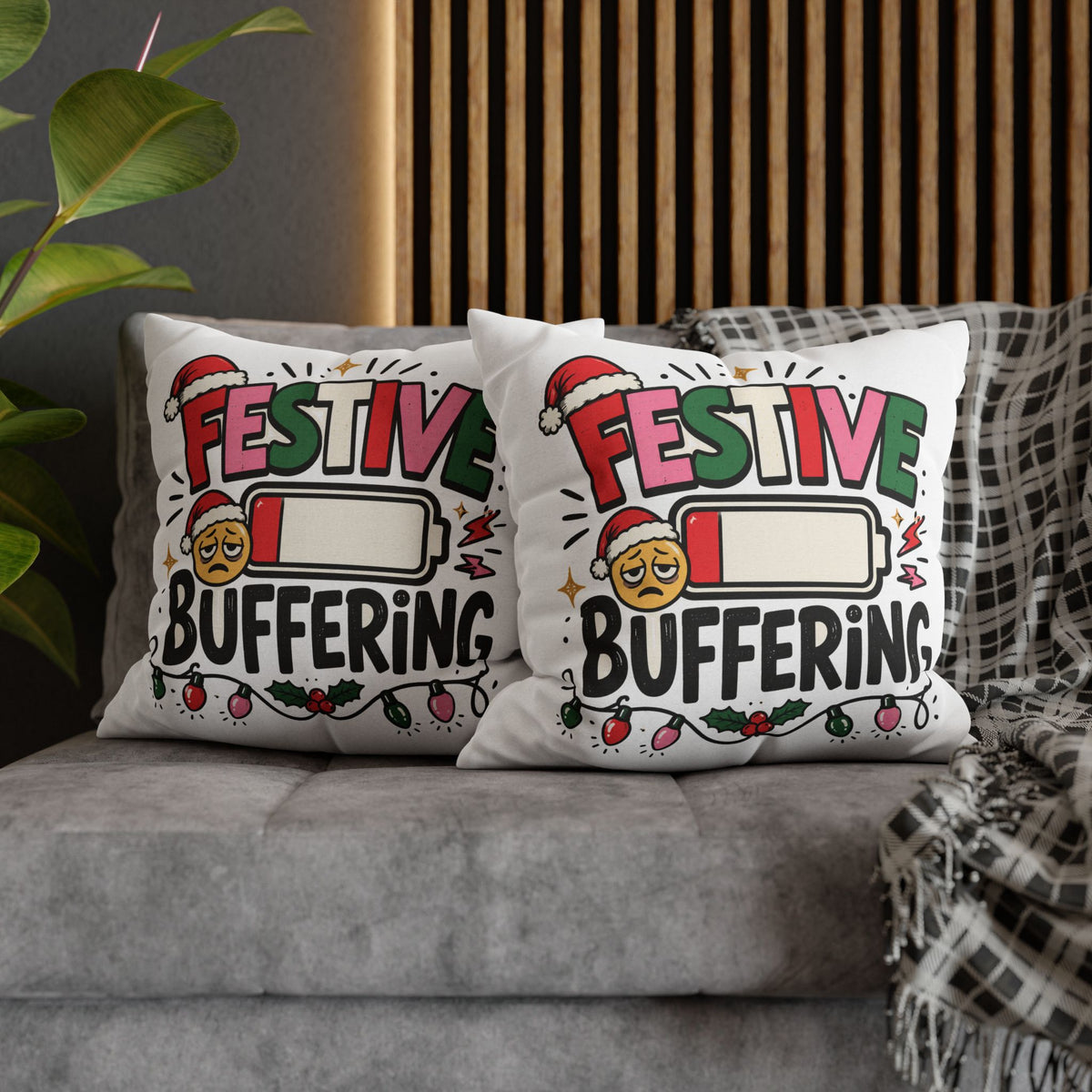 Festive Buffering Holiday Pillowcase —Modern Day Christmas   Funny Christmas Decorative Throw Pillow Cover