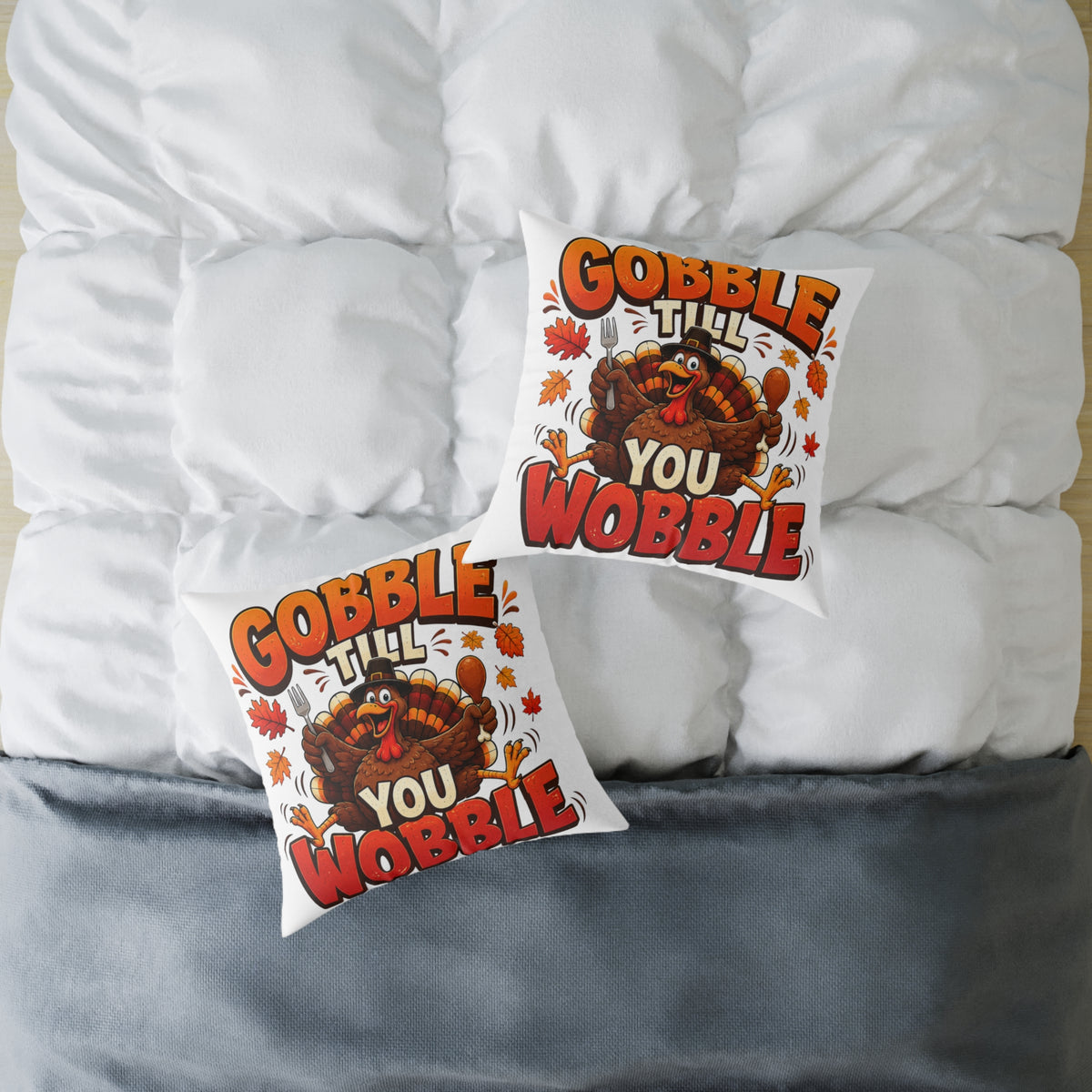 Thanksgiving Pillow — "Gobble Till You Wobble" Turkey Decorative Throw Pillow