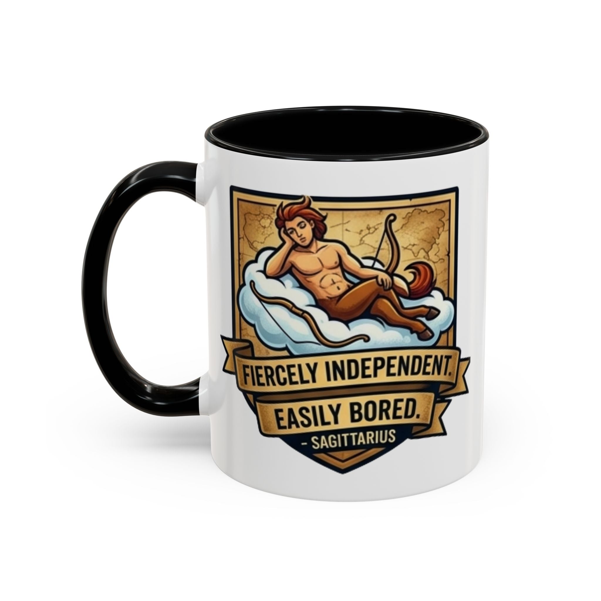 Sagittarius Coffee Mug — "Fiercely Independent, Easily Bored" Zodiac Accent Mug (11/15 oz)