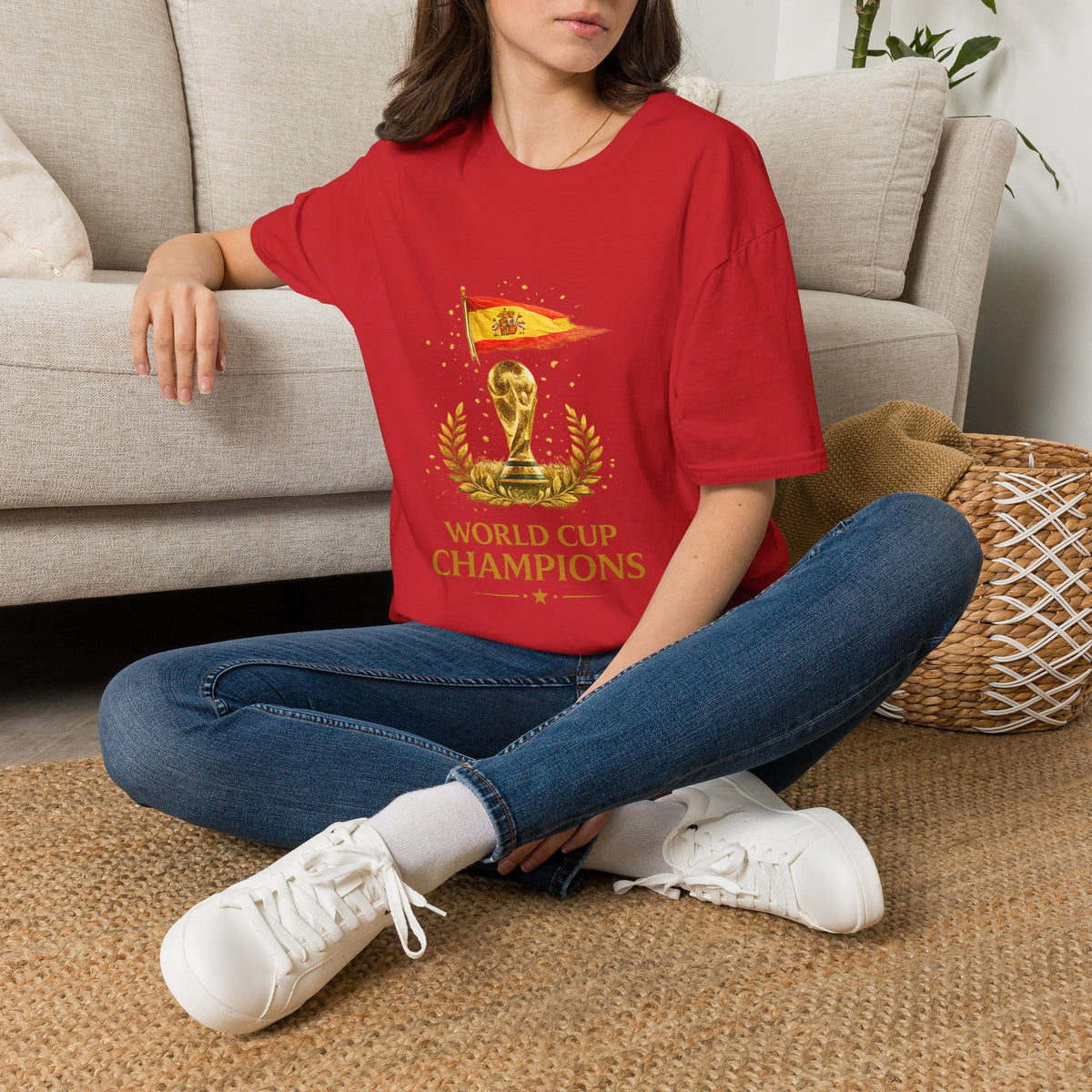 Spain World Cup Champions T-Shirt — Spanish Flag & Trophy Soccer Tee