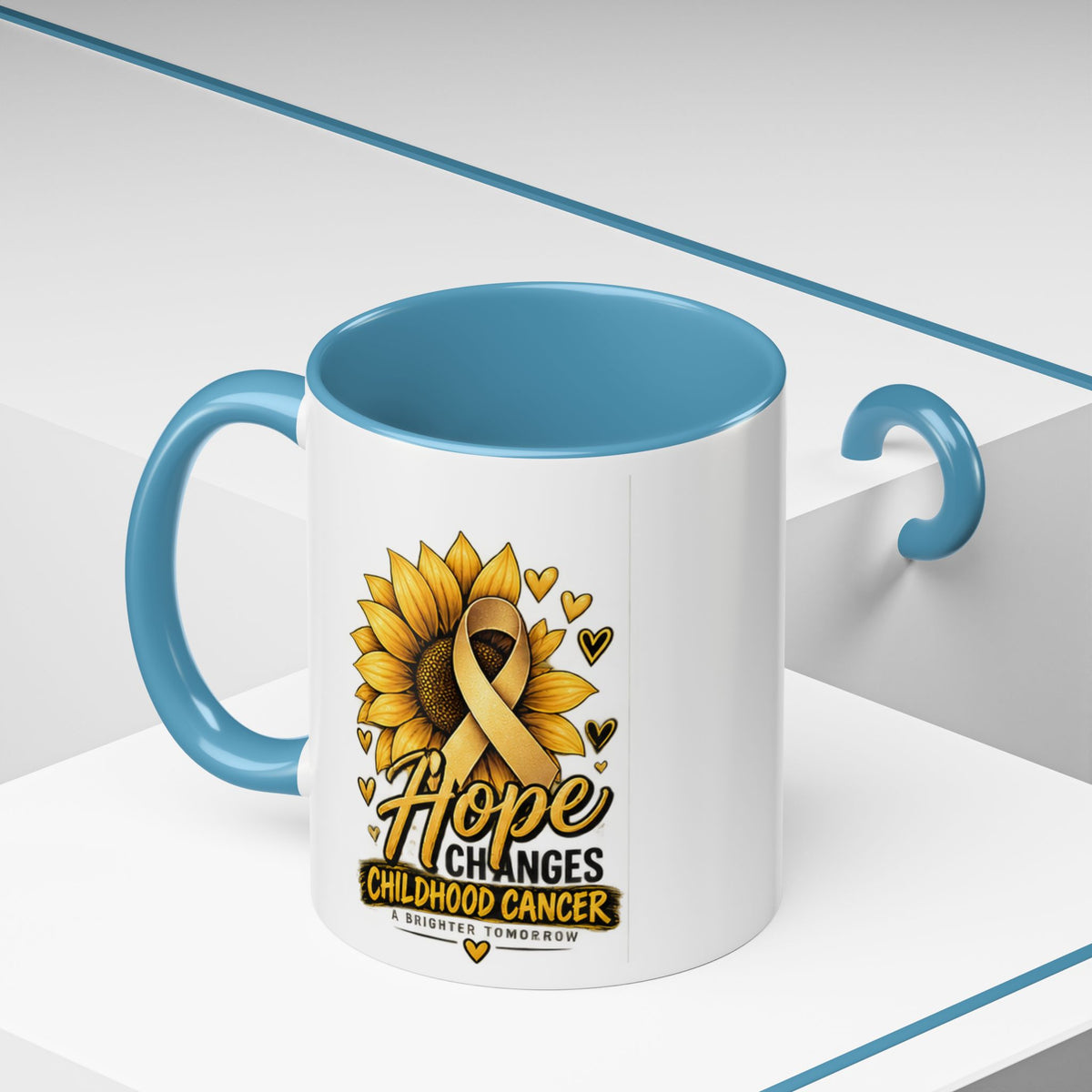 Hope Changes Childhood Cancer Mug – Gold Ribbon Sunflower Accent Coffee Cup (11/15oz)