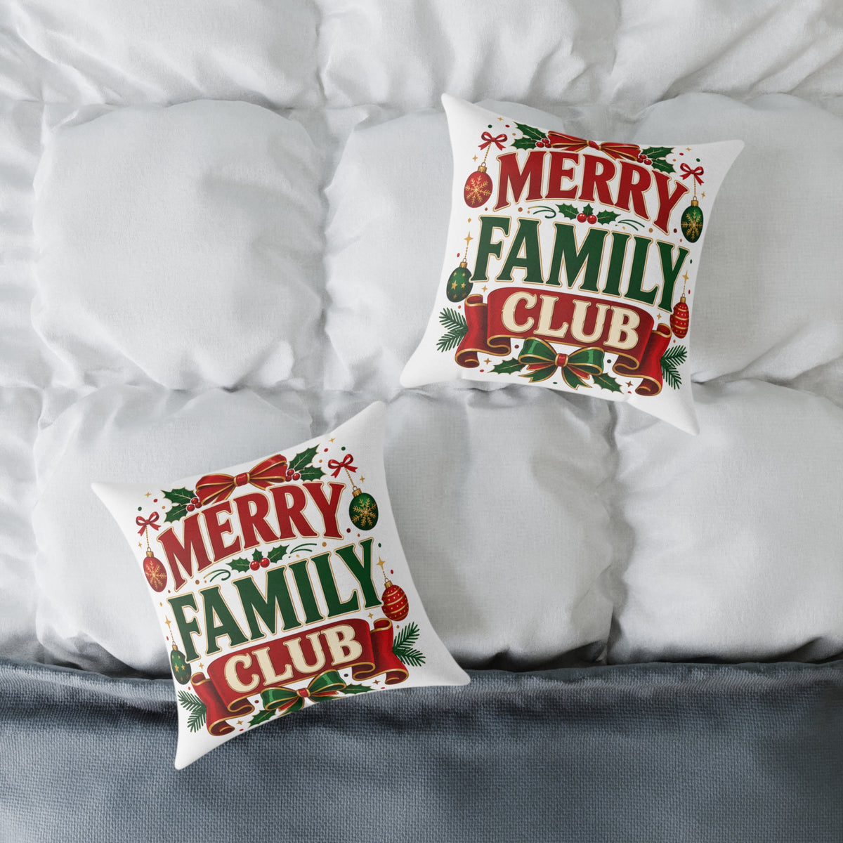 Merry Family Club Christmas Pillow - Holiday Decorative Throw Pillow