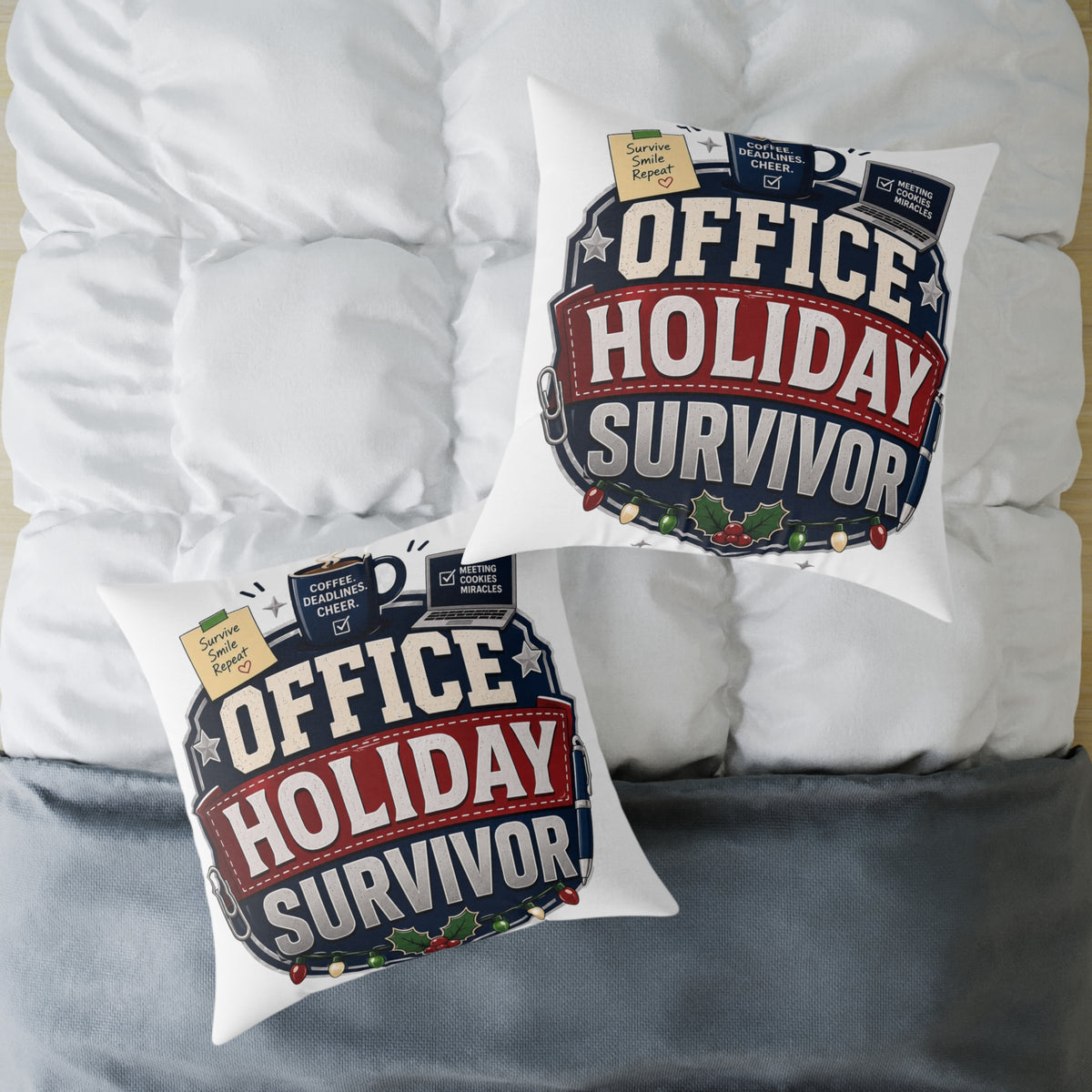 Modern Day Christmas Office Holiday Survivor Pillow