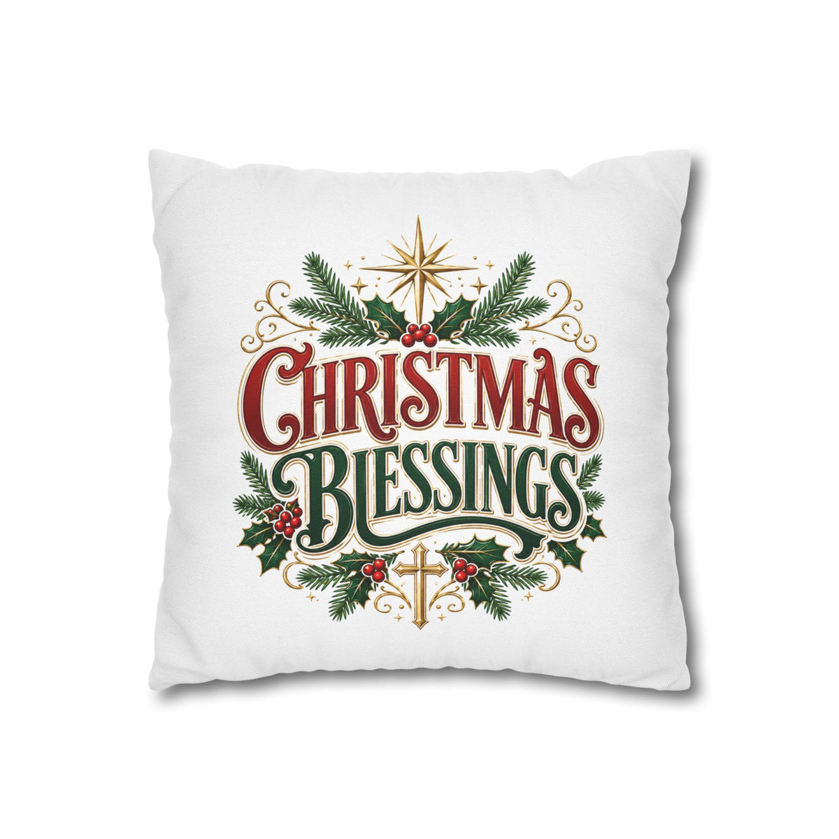 Christmas Blessings Pillowcase — Holiday Decorative Throw Pillow Cover