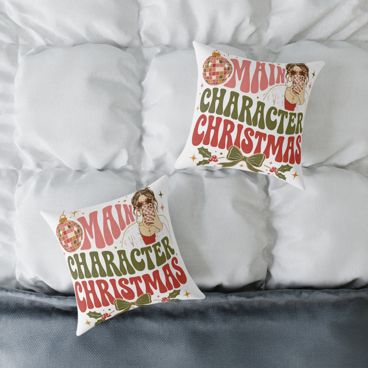 Modern Day Christmas Main Character Christmas Square Poly Canvas Pillow