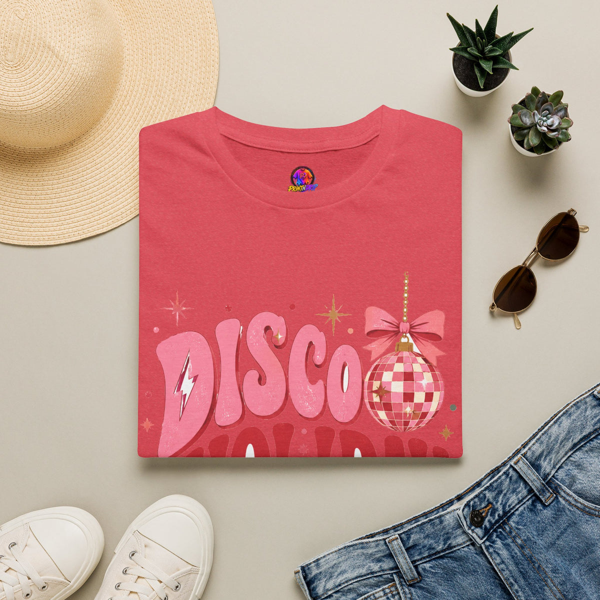 Disco Holiday T-Shirt — Retro Pink Disco Ball Christmas Tee