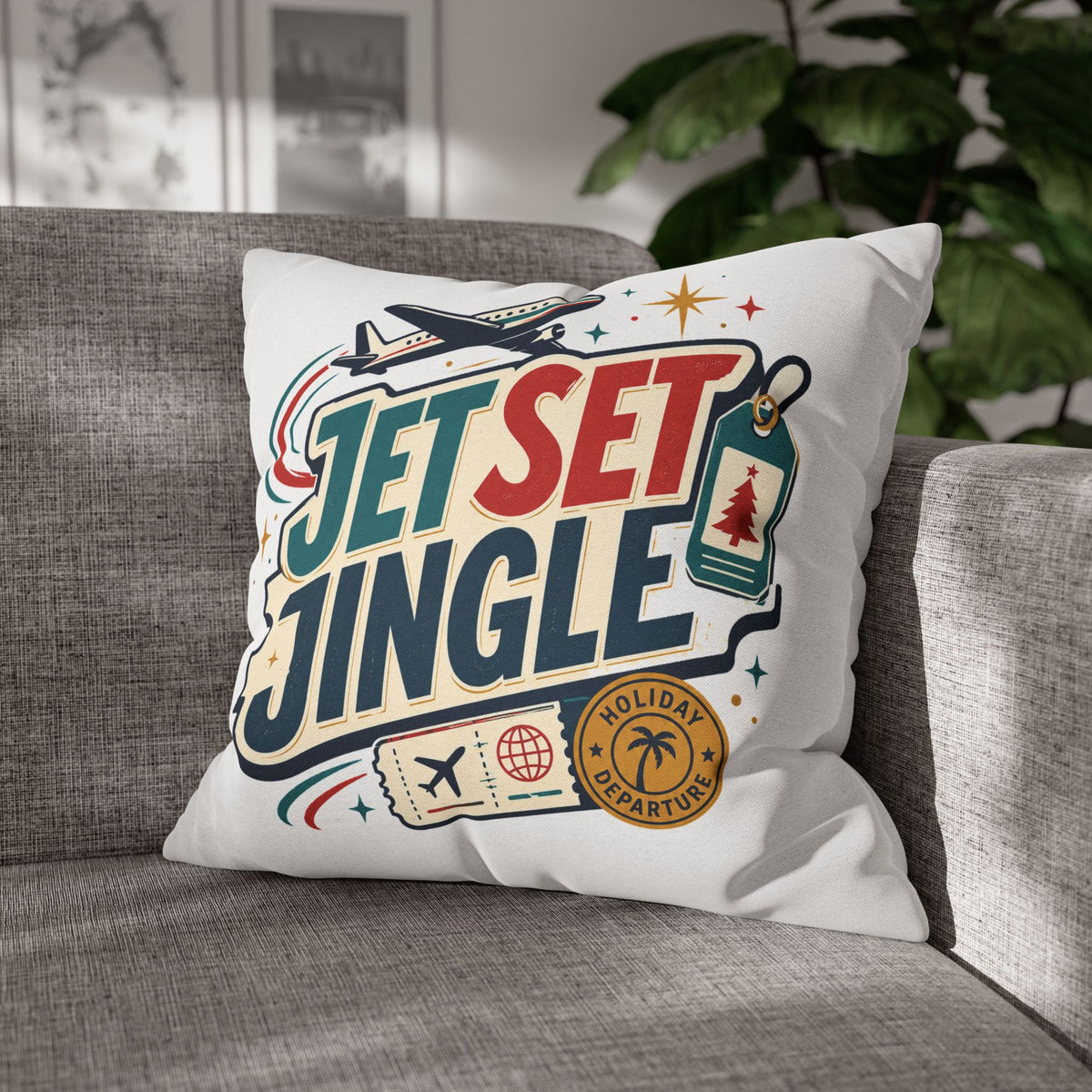 Jet Set Jingle Travel Pillowcase Modern Day Christmas  – Holiday Airplane Throw Pillowcase