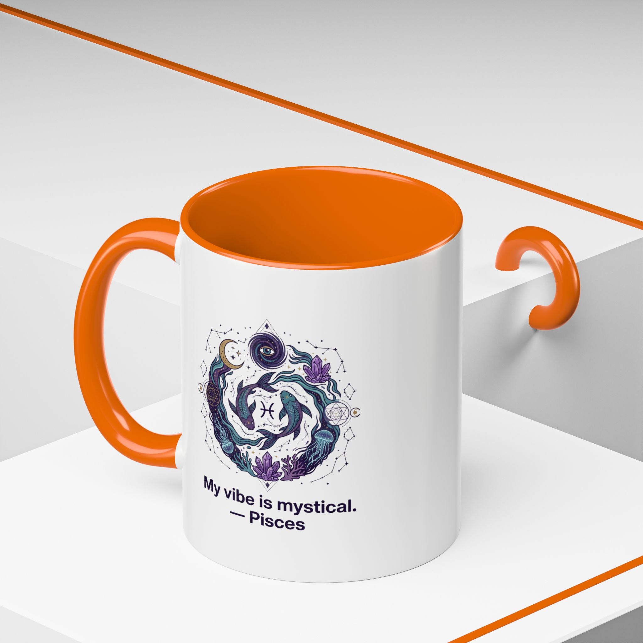 Pisces Zodiac Coffee Mug — "My vibe is mystical" Accent Ceramic Mug