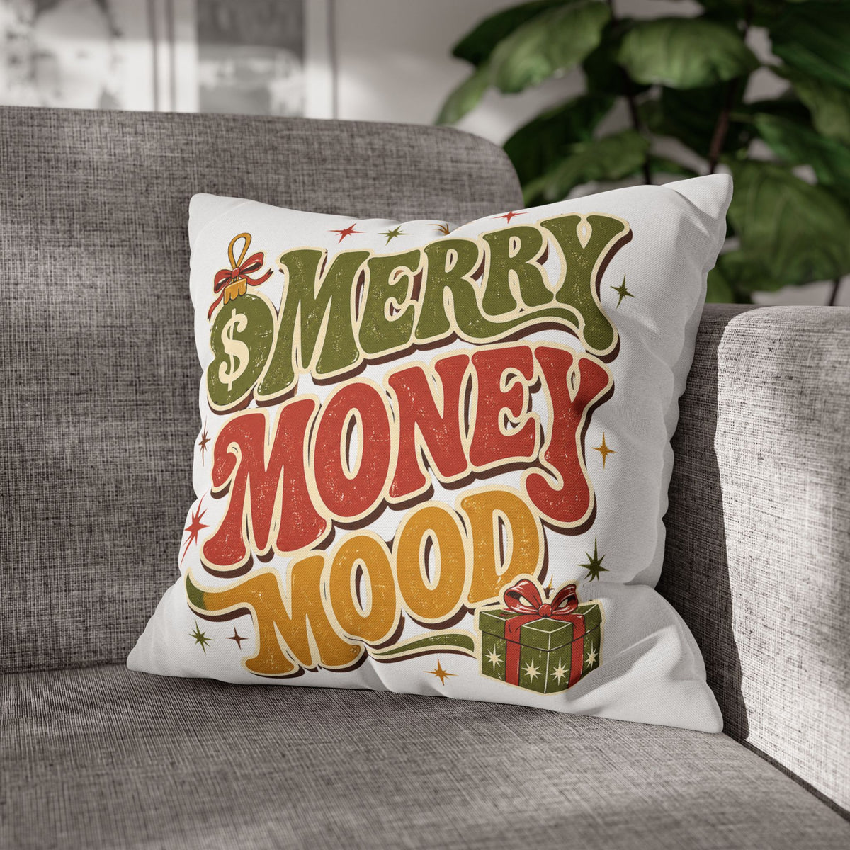 Merry Money Mood Pillowcase Modern Day Christmas — Festive Holiday Decorative Throw Pillow Cover