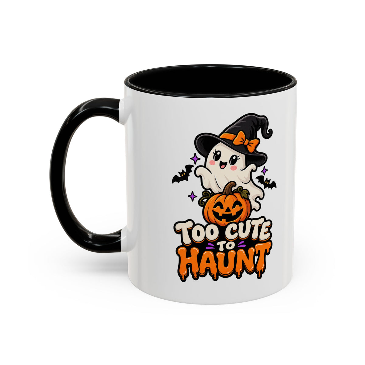 Halloween Coffee Mug - 'Too Cute to Haunt' Ghost Pumpkin Accent Mug