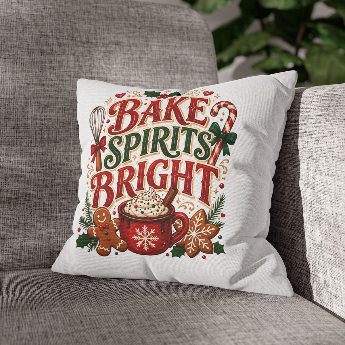 Christmas Holiday Baking Pillowcase — "Bake Spirits Bright" Decorative Throw Pillow