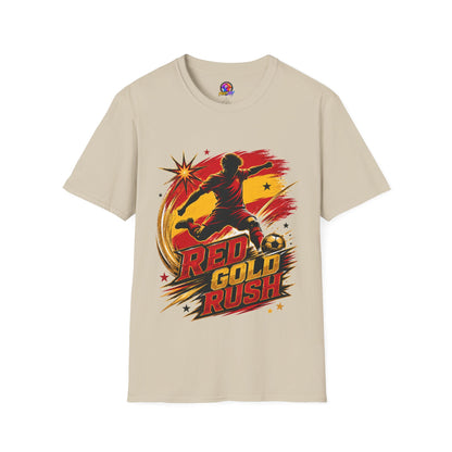 Spain Red & Gold Rush Soccer T-Shirt — Retro Soccer Player Graphic