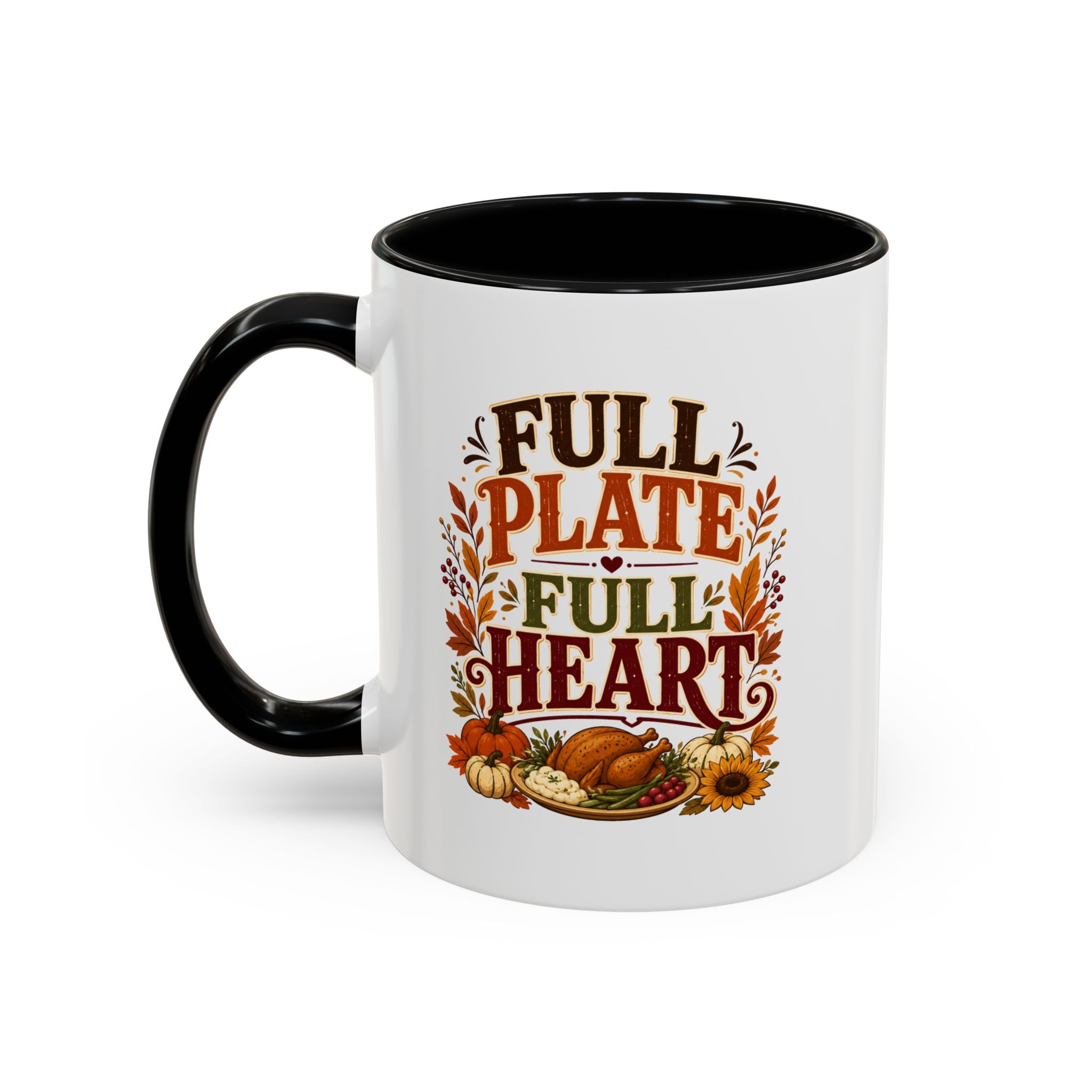 Thanksgiving Mug Full Plate Full Heart Accent Coffee Mug — Fall Thanksgiving Harvest Tea Cup