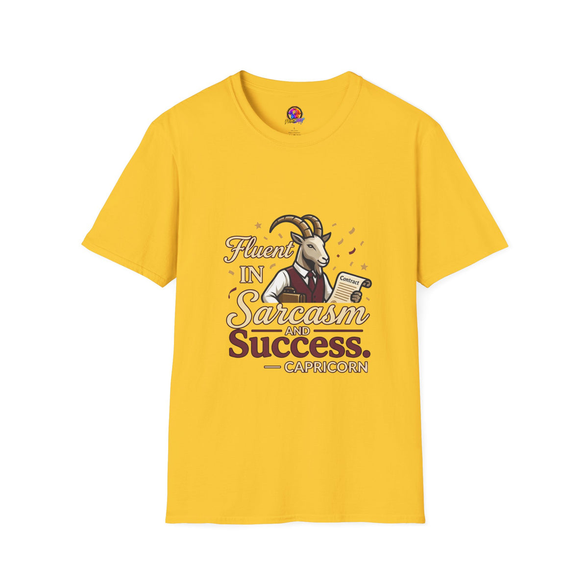 Capricorn Goat Graphic T-Shirt — "Fluent in Sarcasm & Success" Zodiac Tee