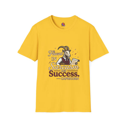 Capricorn Goat Graphic T-Shirt — "Fluent in Sarcasm & Success" Zodiac Tee