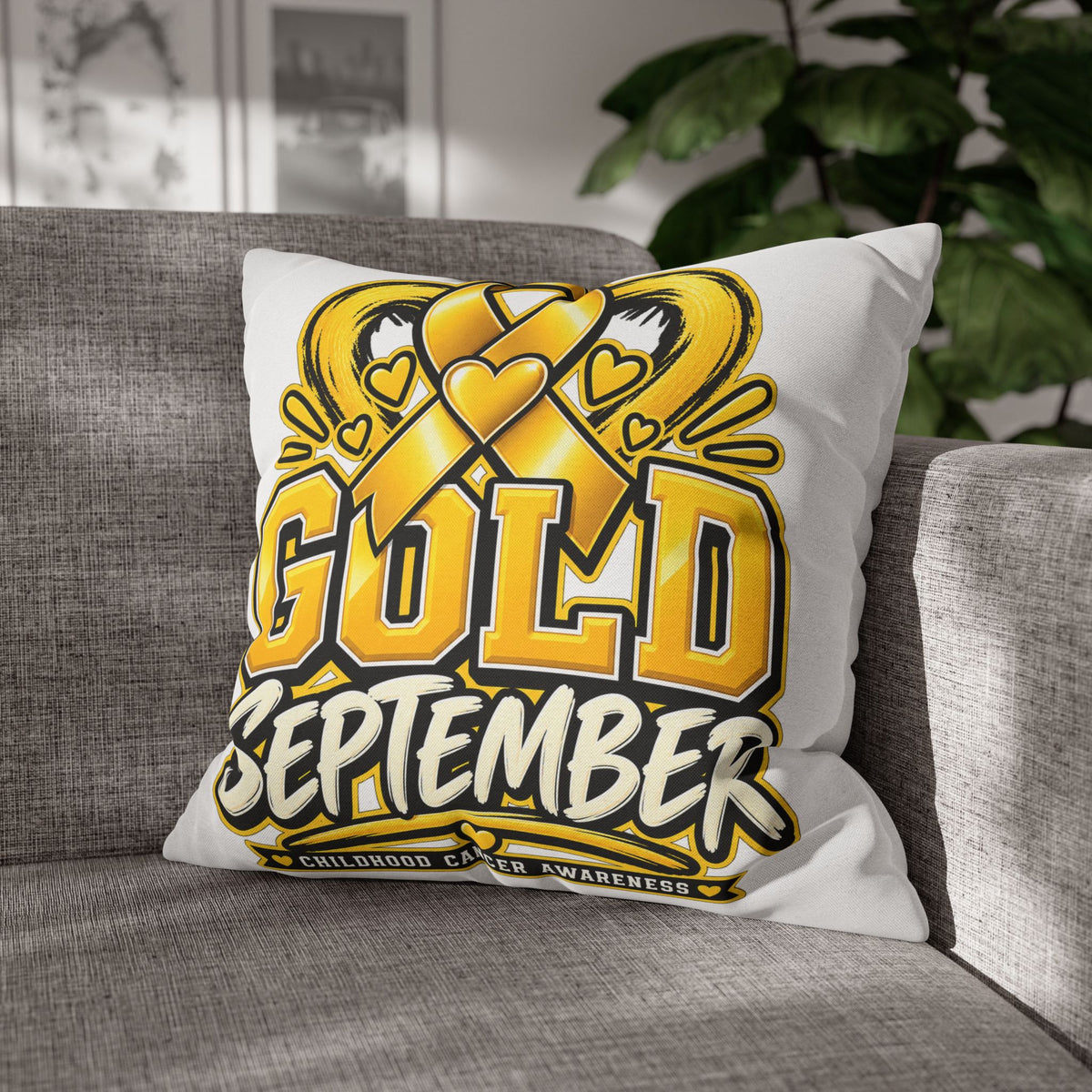 Gold September Pillowcase — Childhood Cancer Awareness Cushion Cover