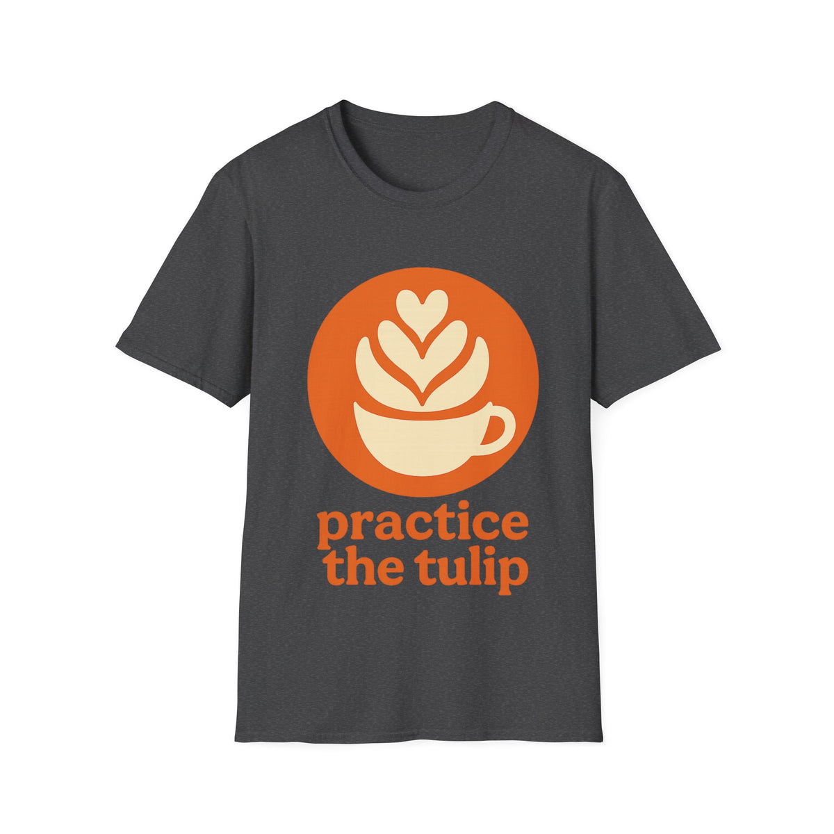 "Practice The Tulip" Latte Art Coffee Graphic Tee - Aesthetic Orange Barista White T-Shirt - Trending Now - September 2026