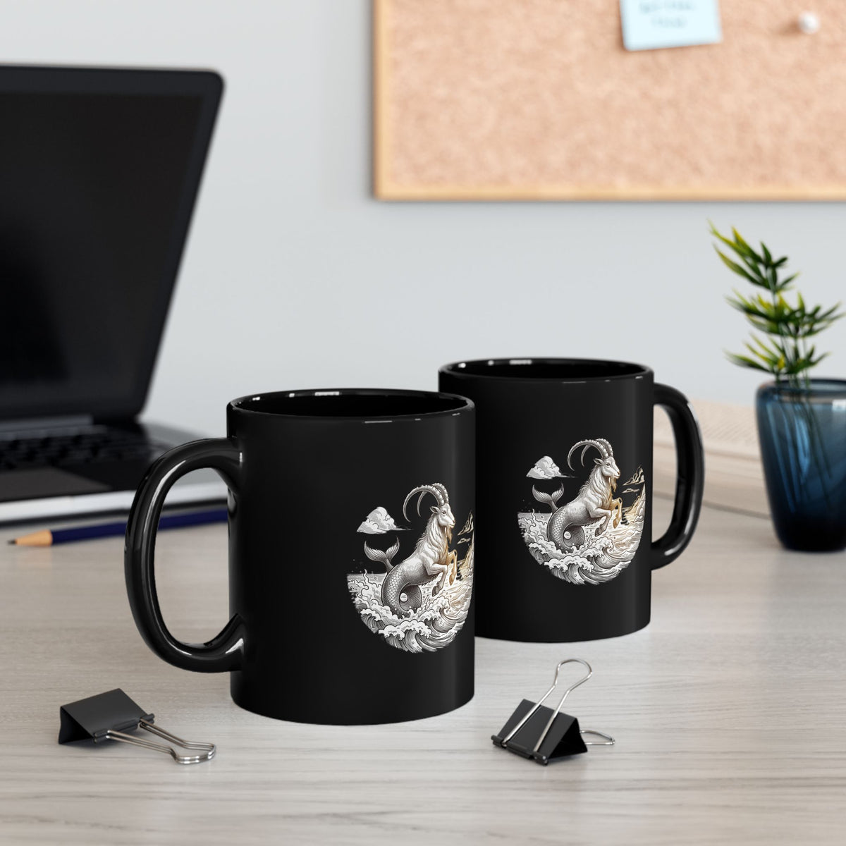 Capricorn Goat Moon Ceramic Mug — Mystical Mountain Goat Coffee Cup
