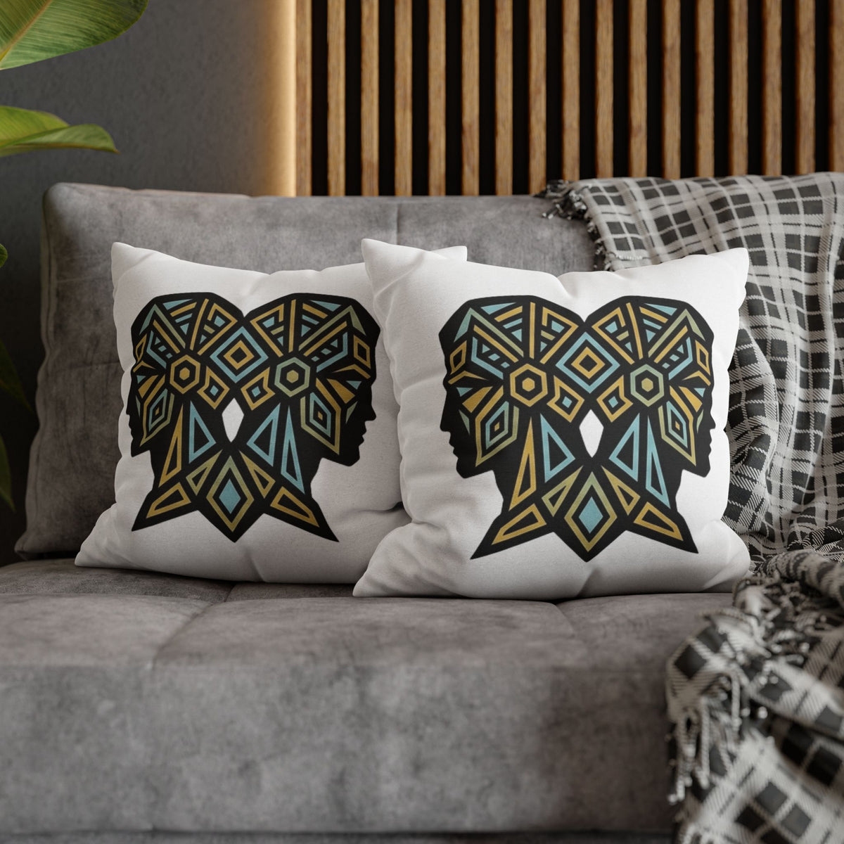 Gemini Geometric Twin Silhouette Decorative Pillowcase