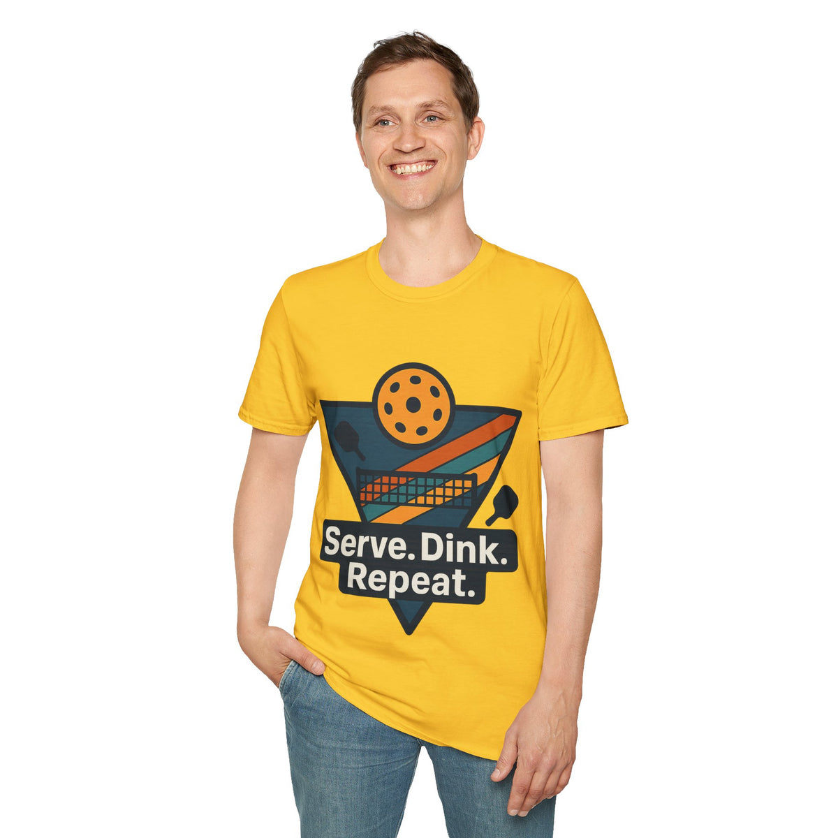 Pickleball T-Shirt — Retro Paddle & Ball Design with “Serve. Dink. Repeat.” Slogan - Trending Now - August 2026