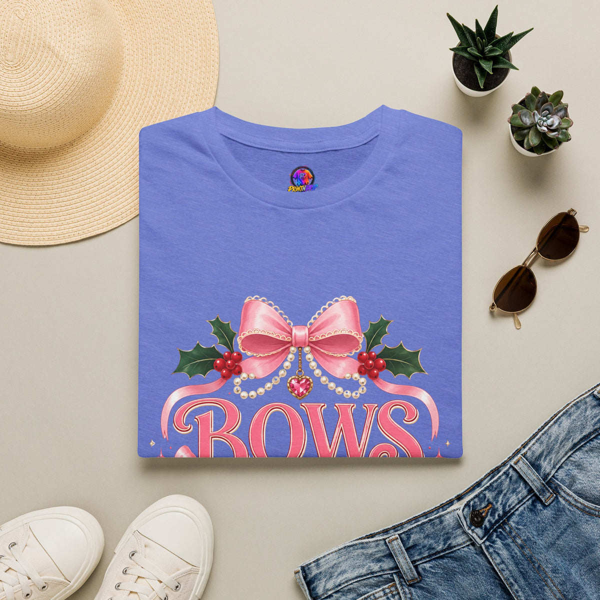 Bows and Mistletoe T-Shirt — Pink Holiday Bow Christmas Tee
