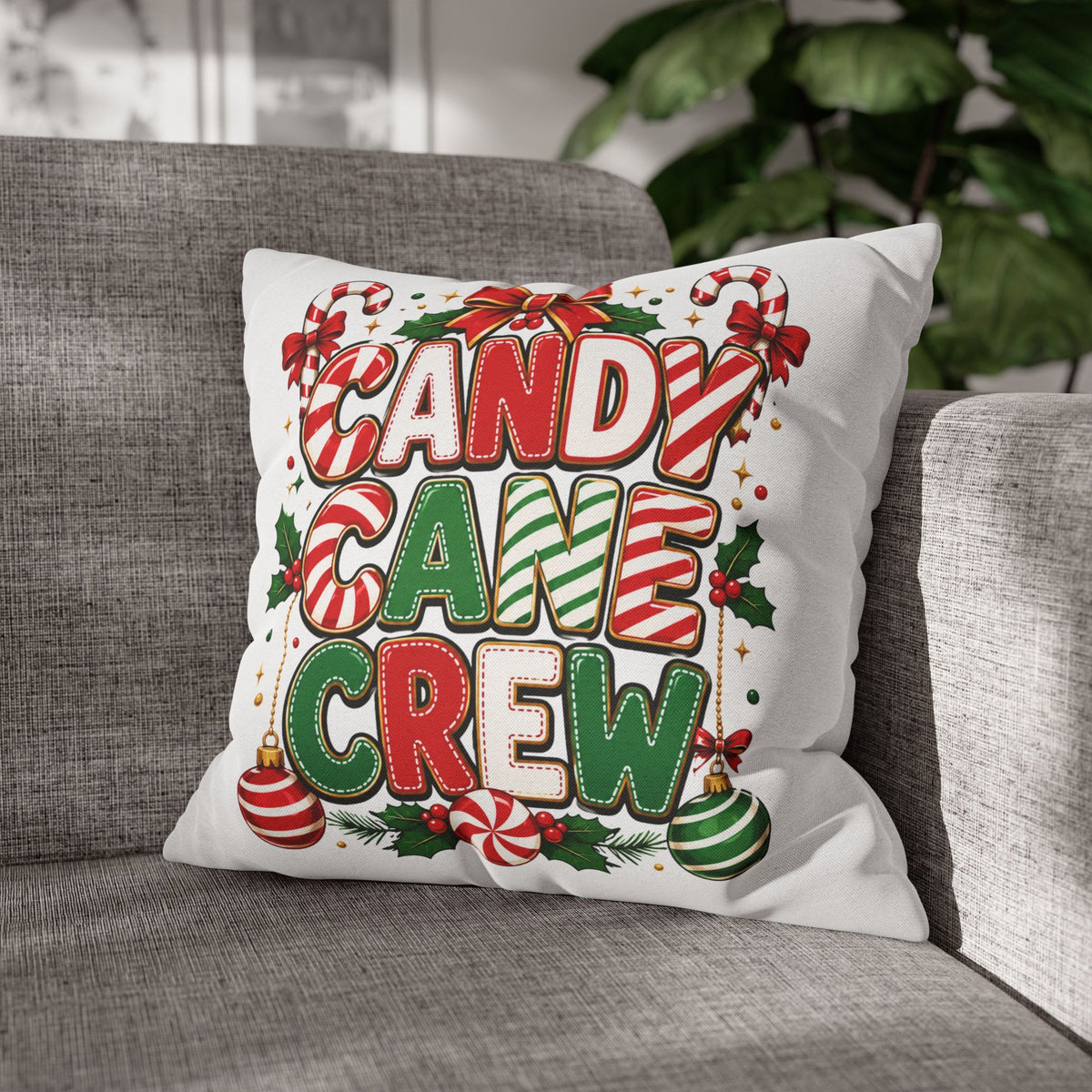 Christmas Candy Cane Crew Holiday Pillowcase — Festive Christmas Decorative Throw