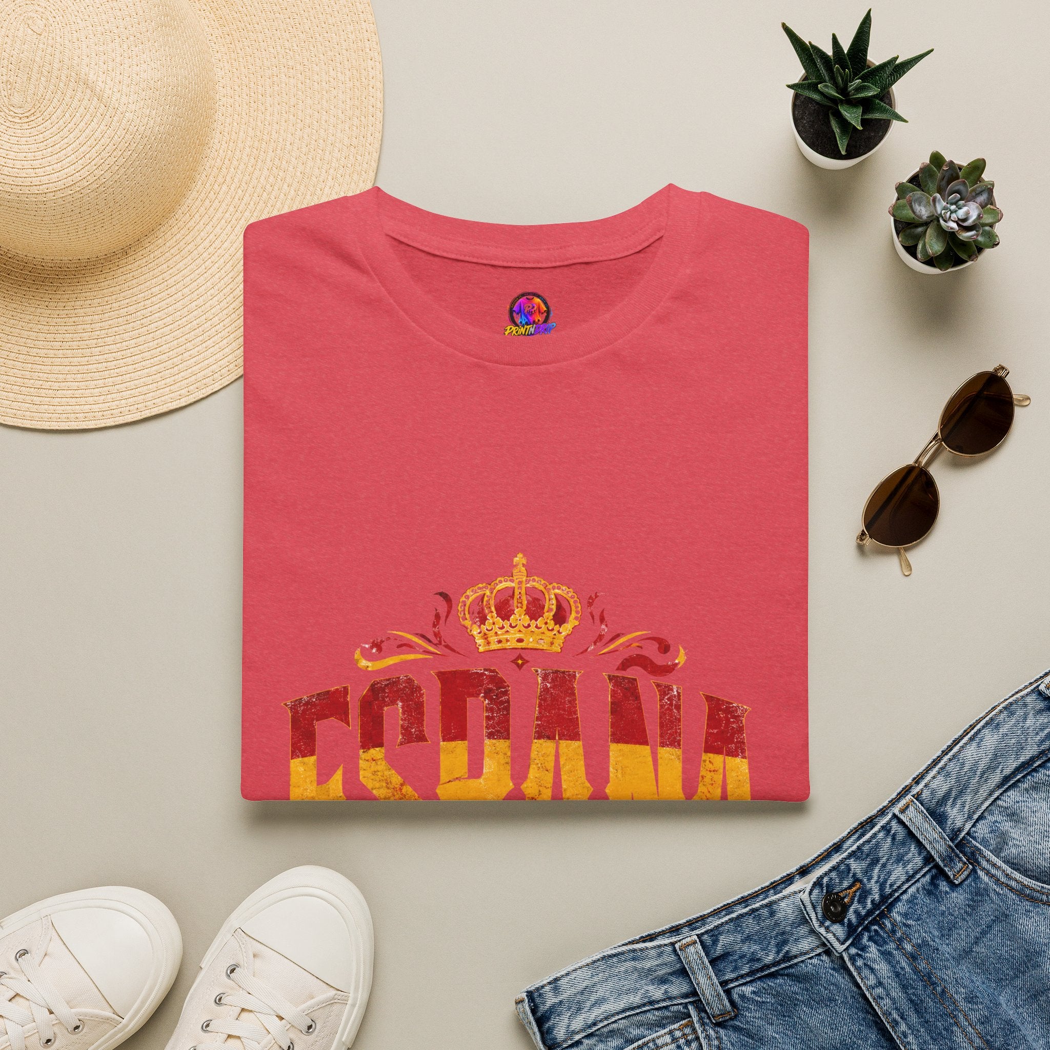 Spain Crown Graphic T-Shirt — Spanish Flag Vintage Crest Tee