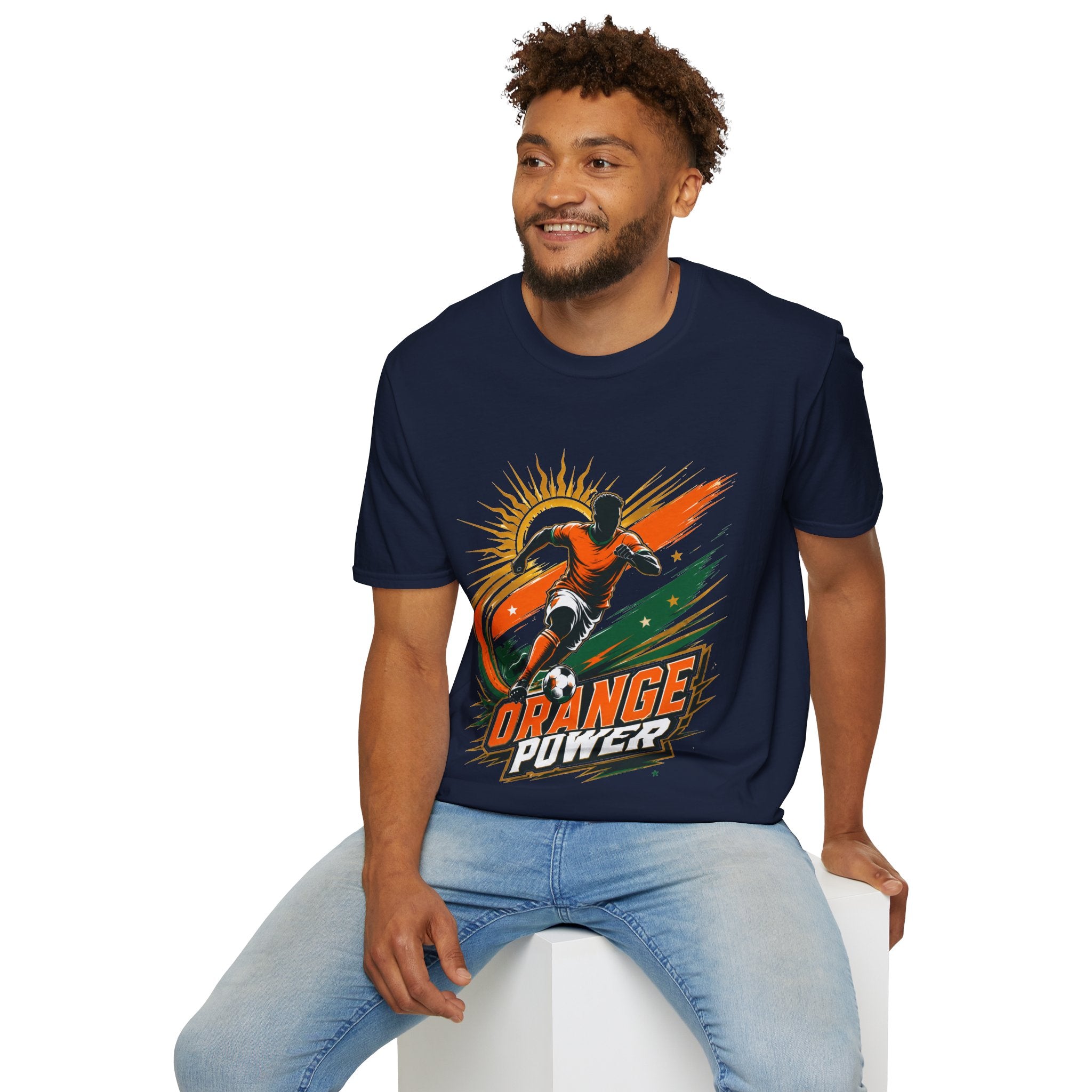 Côte d'Ivoire Orange Power Soccer T-Shirt — Dynamic Player Graphic Tee