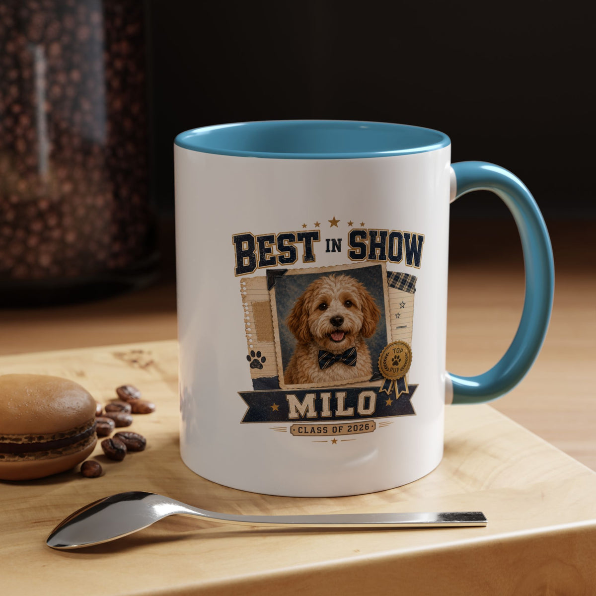 Milo Bailey Dog Dad Mom Best in Show Personalized Dog Mug — "Milo" Photo Accent Coffee Mug