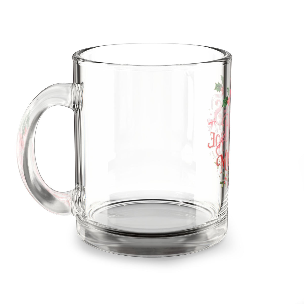 Christmas Glass Mug 10 oz Glass Mug — "Bows and Mistletoe" Christmas Holiday Coffee Mug, 10oz