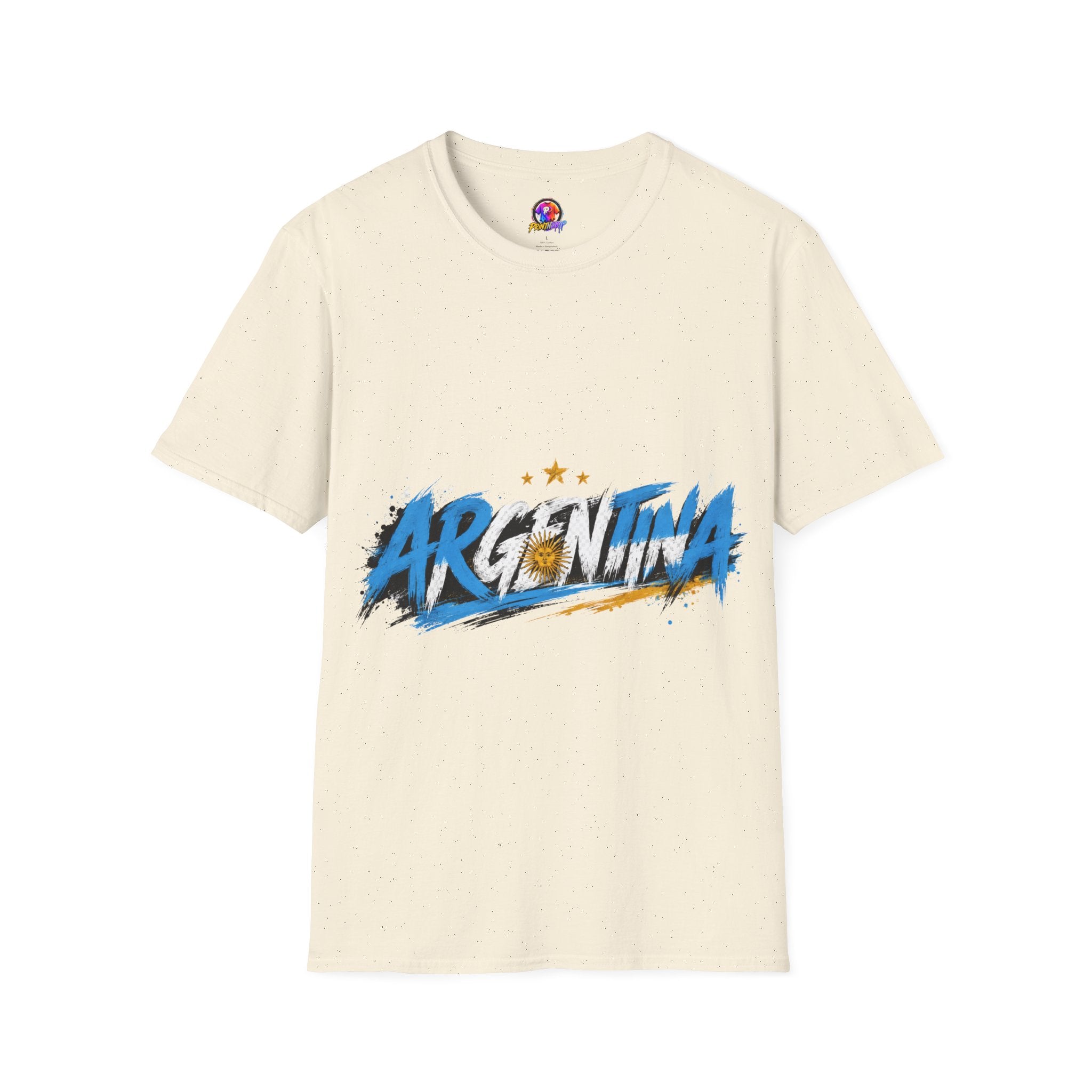 Argentina Graffiti T-Shirt — Soccer Fan Tee with Three Stars & Sun Emblem