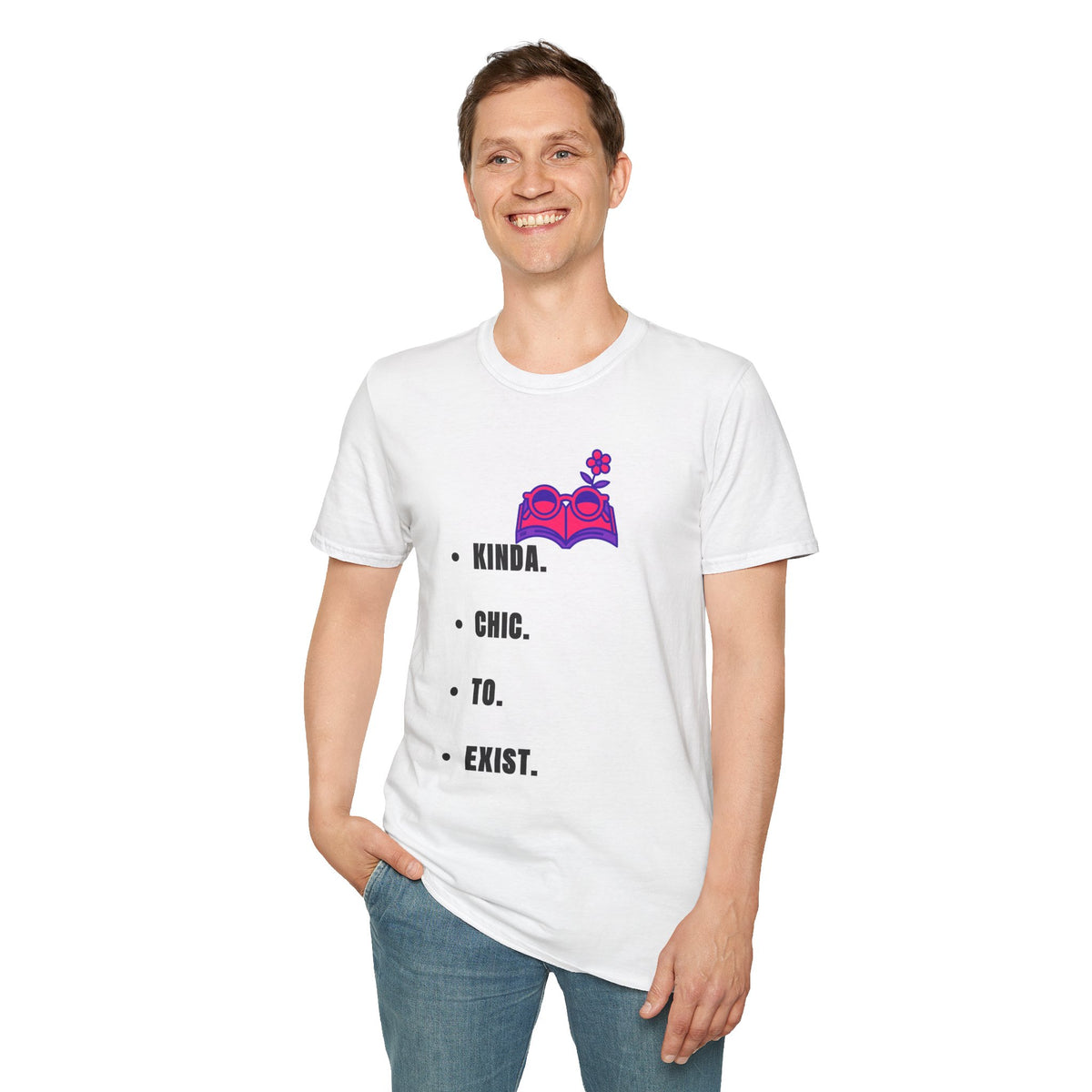 T-Shirt — "Kinda. Chill. To. Exist." Minimal Book & Flower Graphic Tee - Trending Now - September 2026