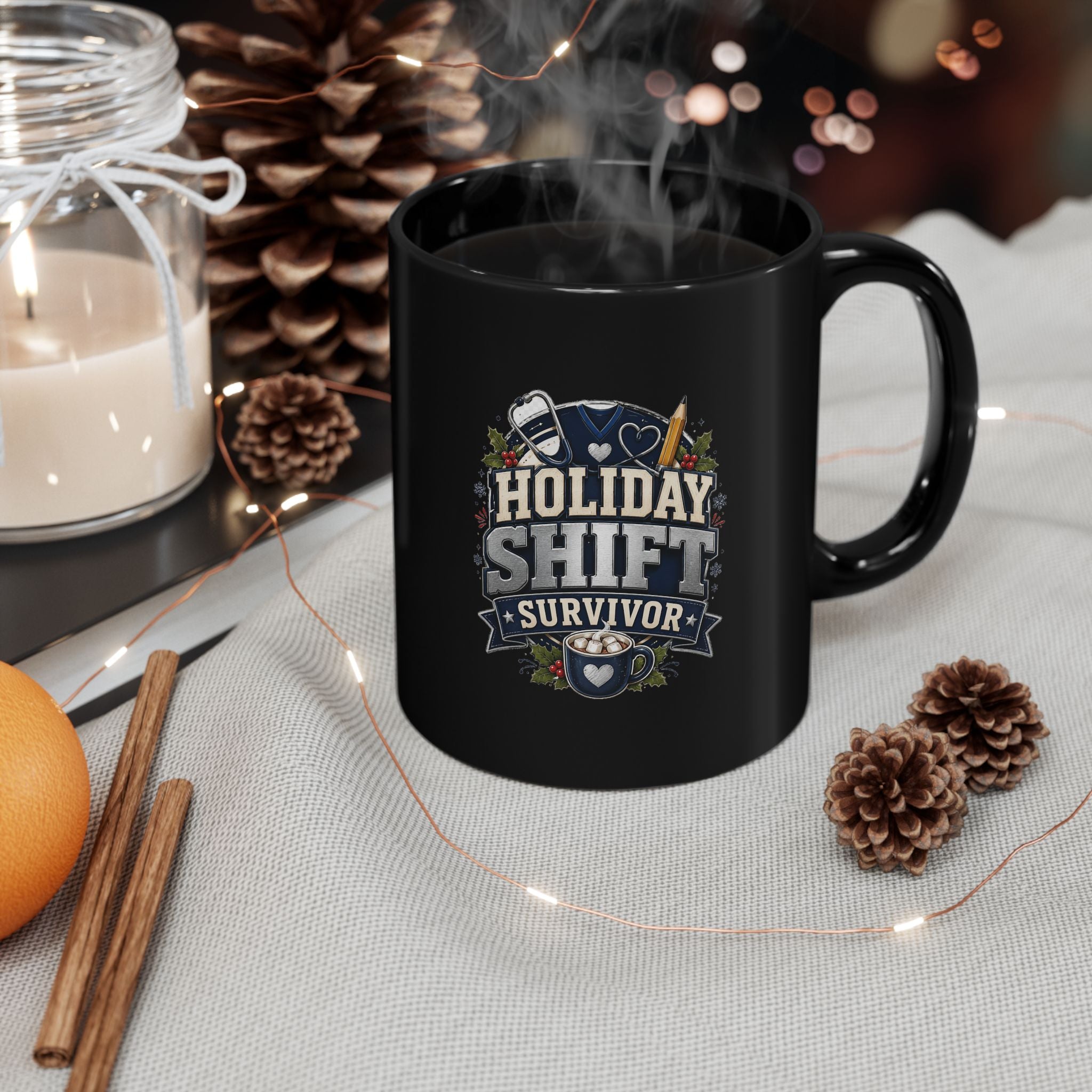 Modern Day Christmas Holiday Shift Survivor Mug – Funny Nurse/Healthcare Worker Coffee Cup