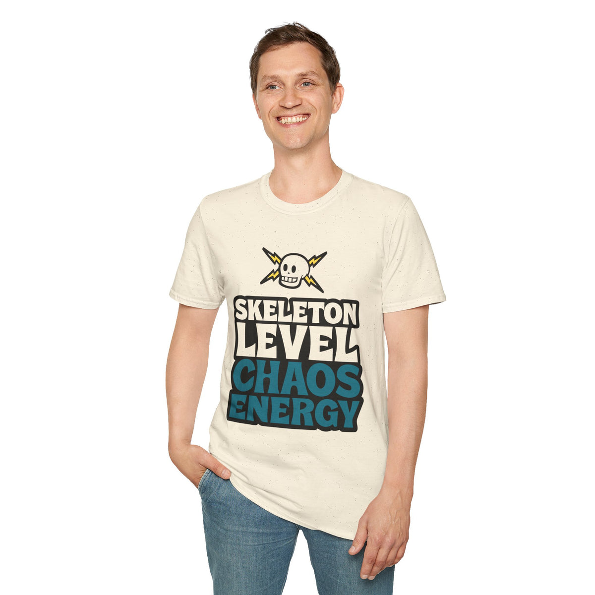 Skeleton Level Chaos Energy Teal Lightning Bolt T-Shirt - Edgy Alt Streetwear Graphic Tee - Trending Now - September 2026