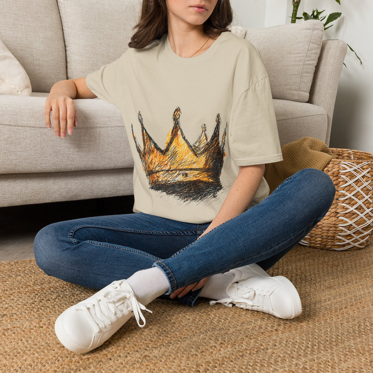 Crowned Sketch T‑Shirt — Hand‑Drawn Gold Crown Graphic Tee