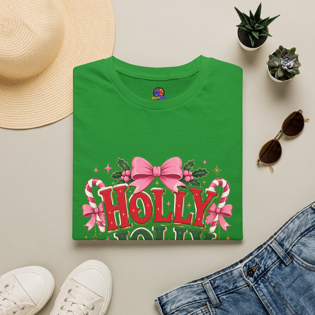 Holly Jolly Girl T-Shirt — Pink Holiday Graphic Tee