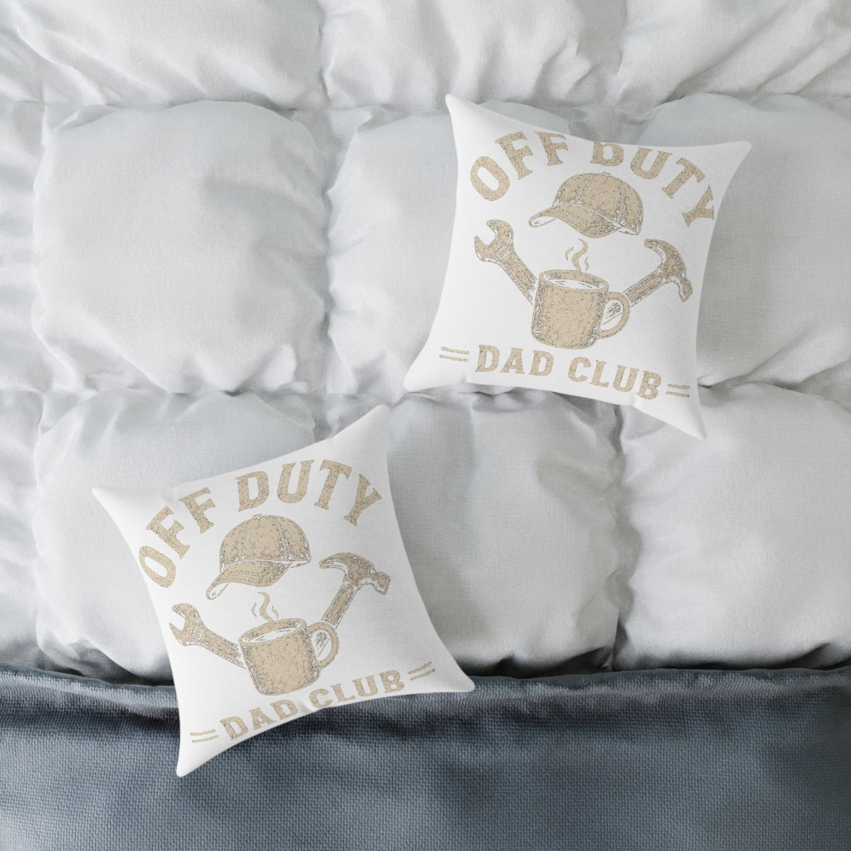 Off Duty Dad Club Throw Pillow  Milo Bailey Dog Dad Mom— Rustic Coffee & Tools Decorative Pillow