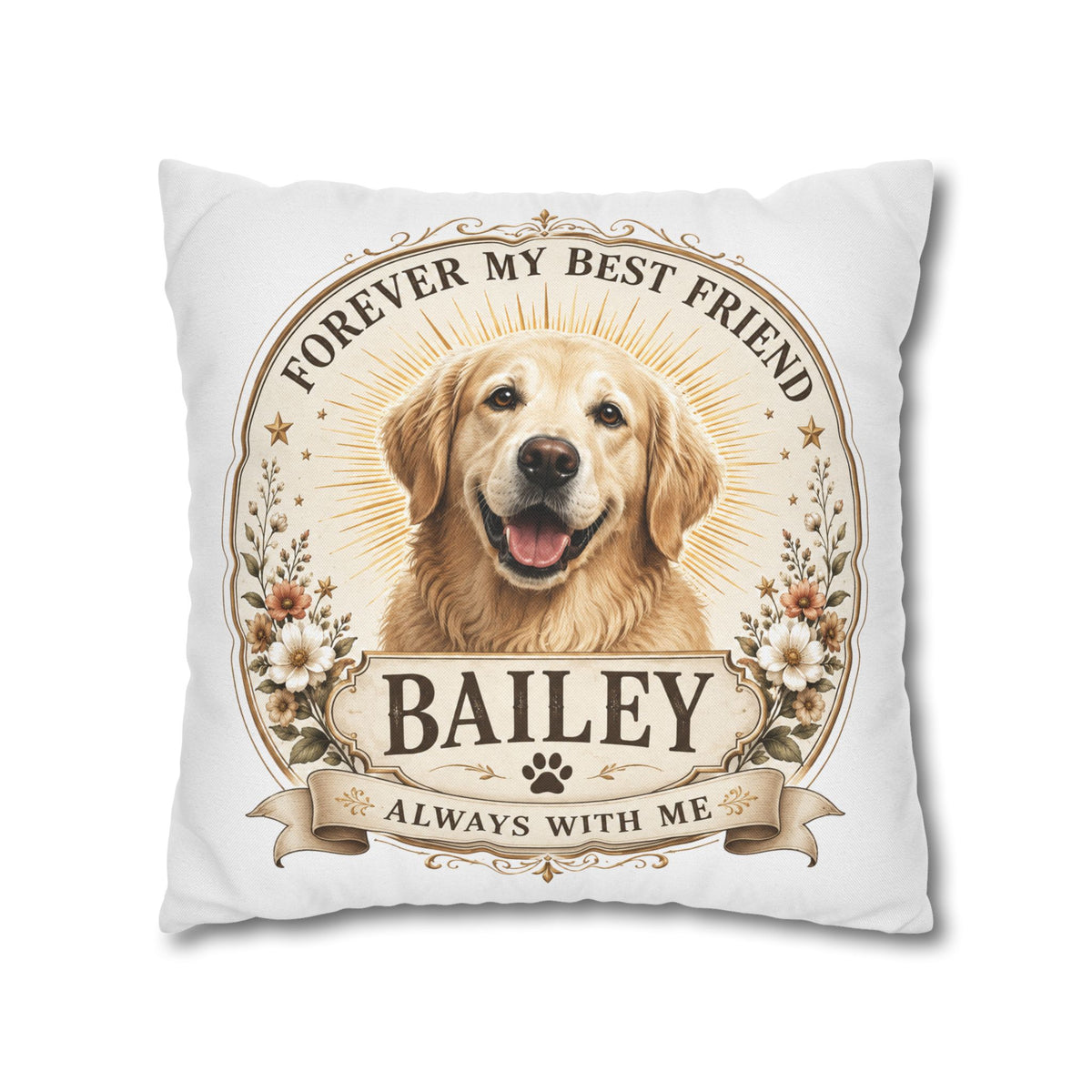 Personalized Dog Pillowcase Milo Bailey Dog Dad Mom - "Forever My Best Friend" Golden Retriever Tribute