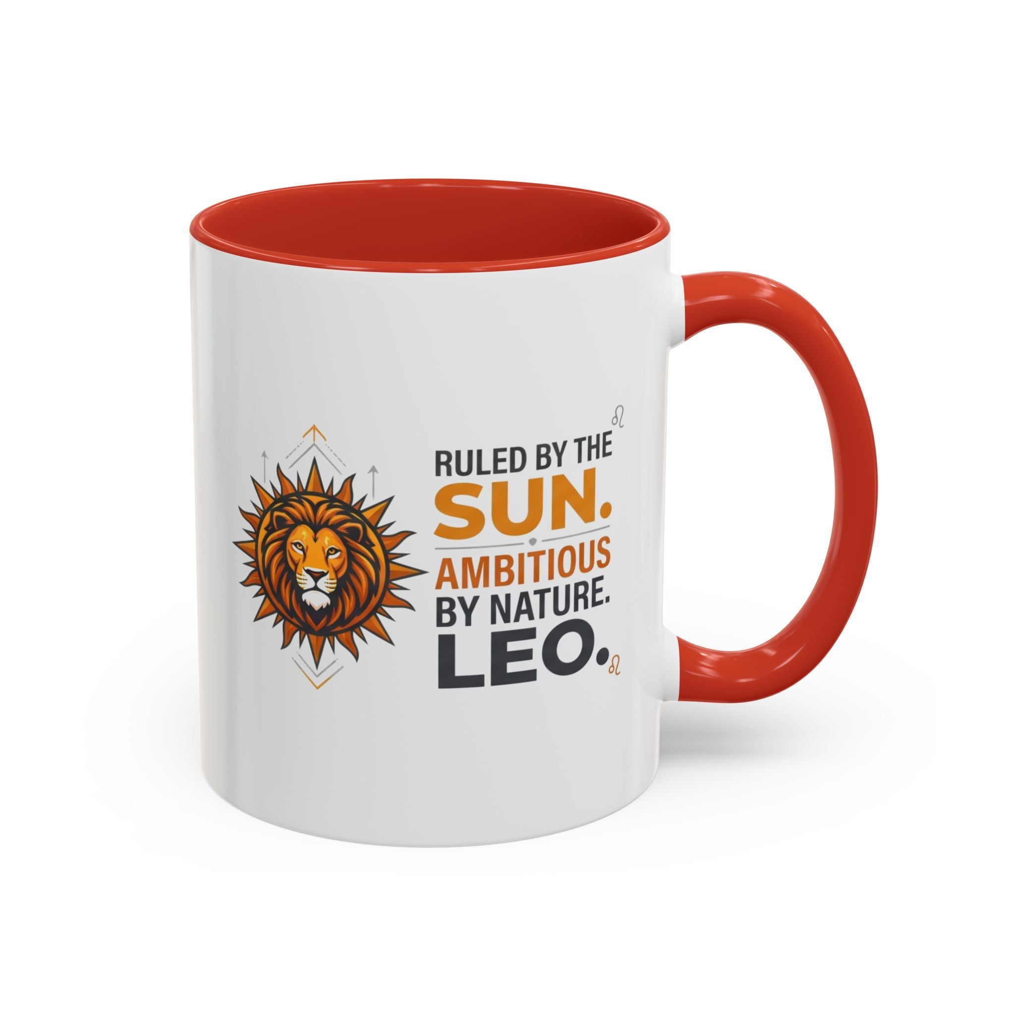 Leo Zodiac Coffee Mug — "Ruled by the Sun. Ambitious by Nature. LEO." Accent Ceramic Mug