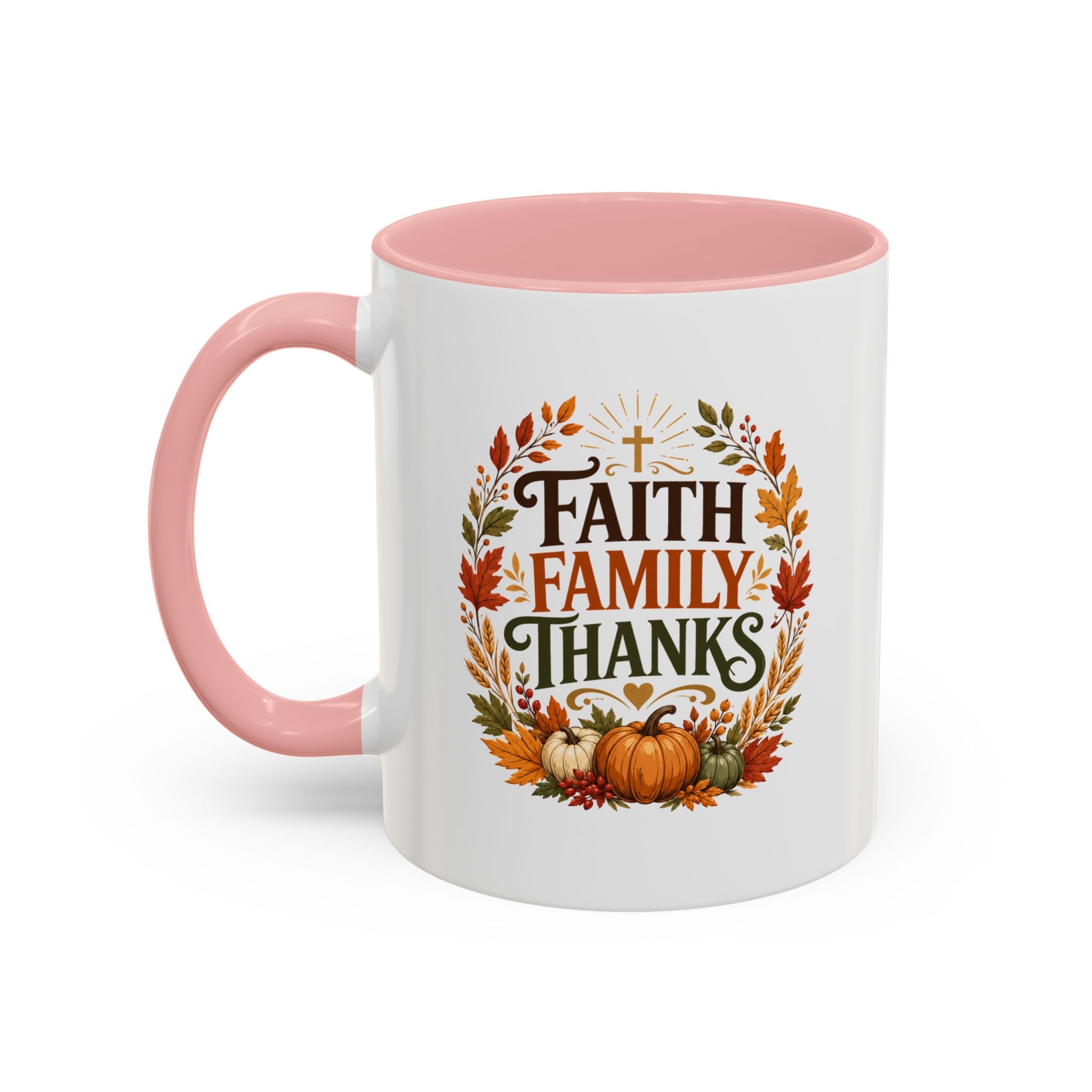 Thanksgiving Mug Faith Family Thanks Accent Coffee Mug — Thanksgiving Pumpkin Fall Leaves