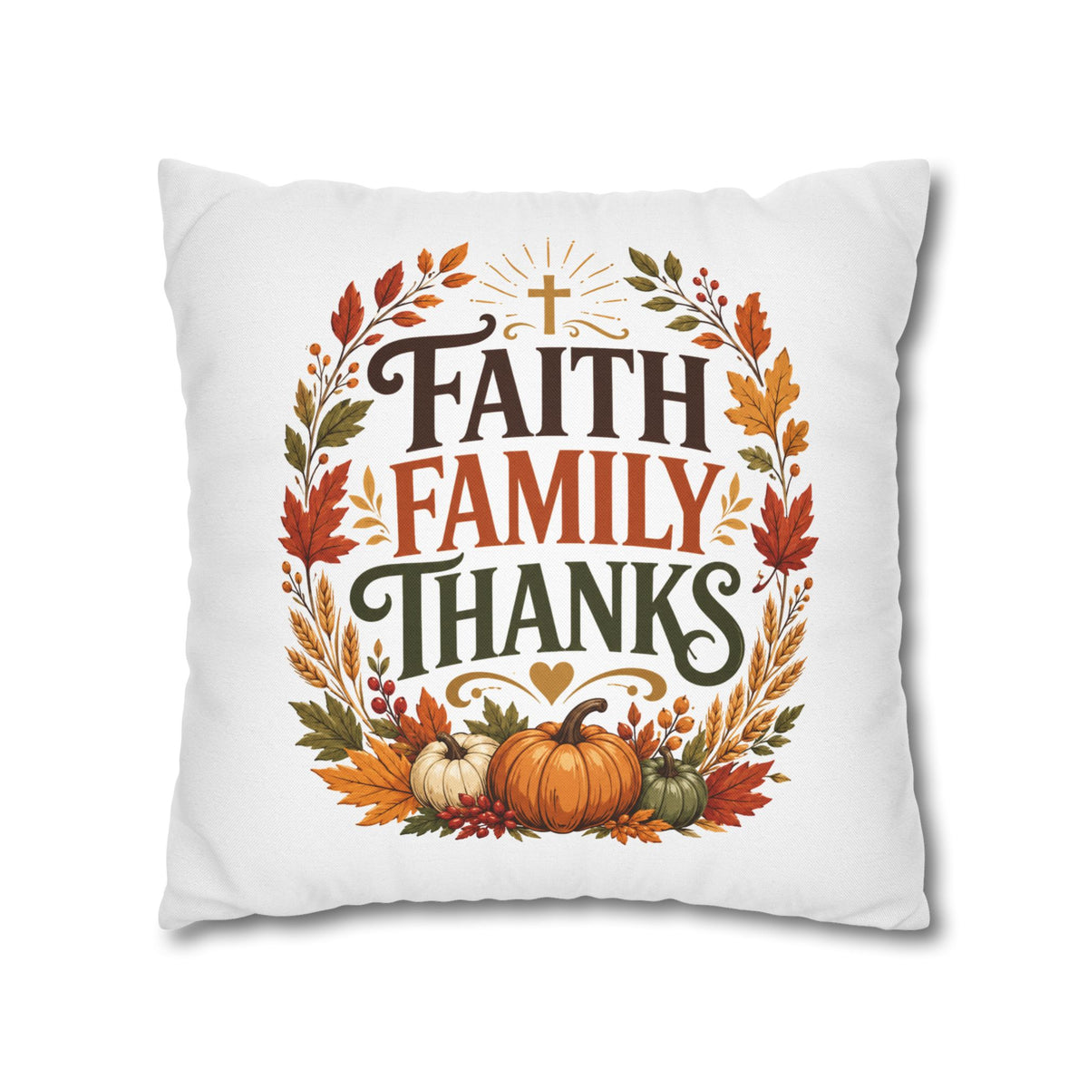 Thanksgiving Faith Family Thanks Fall Pillowcase — Thanksgiving Autumn Decorative Throw Pillow