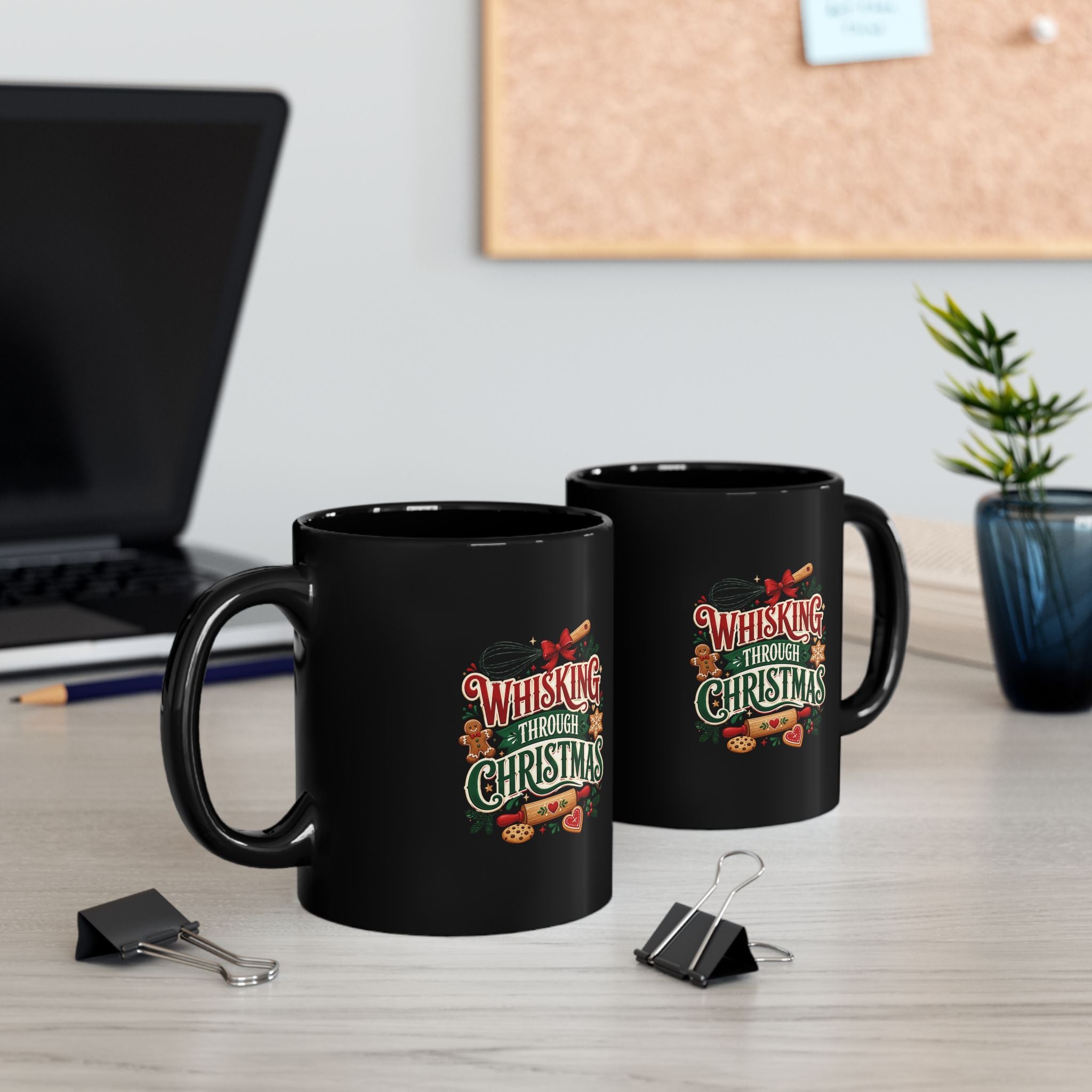 Christmas Baking Mug — "Whisking Through Christmas" Holiday Coffee Cup