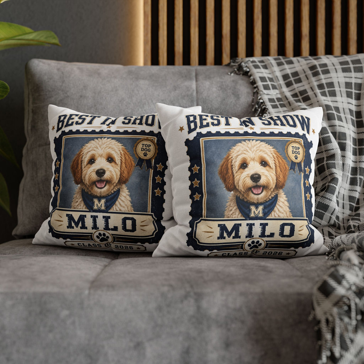 Best in Show Personalized Dog Pillowcase — "Milo" Class of 2026 Pet Decor Milo Bailey Dog Dad Mom