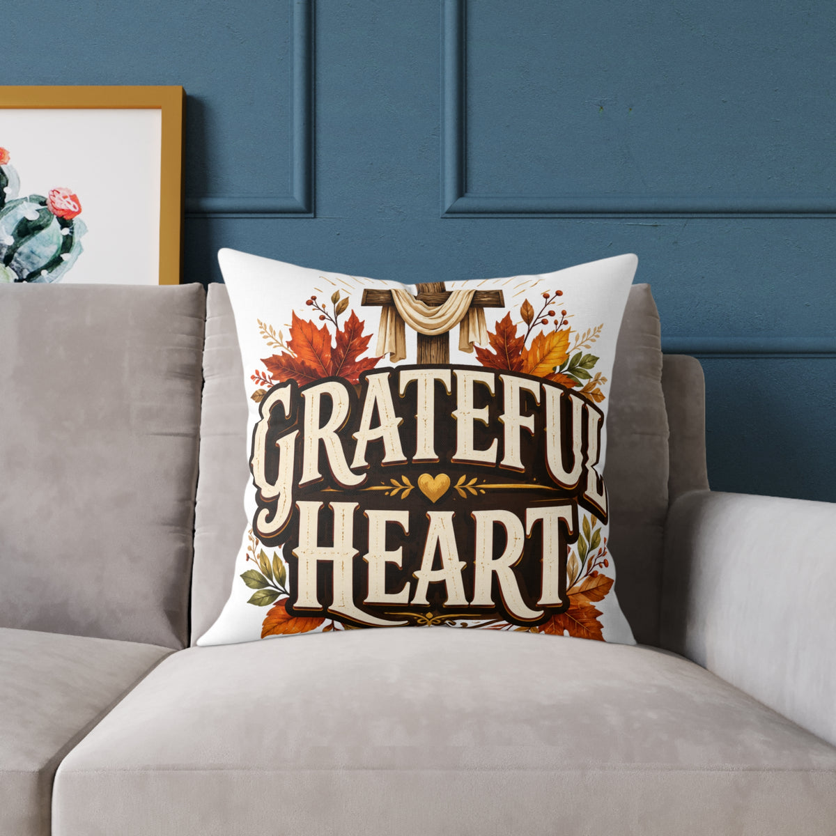 Thanksgiving Grateful Heart Fall Throw Pillow — Autumn Decorative Accent for Thanksgiving
