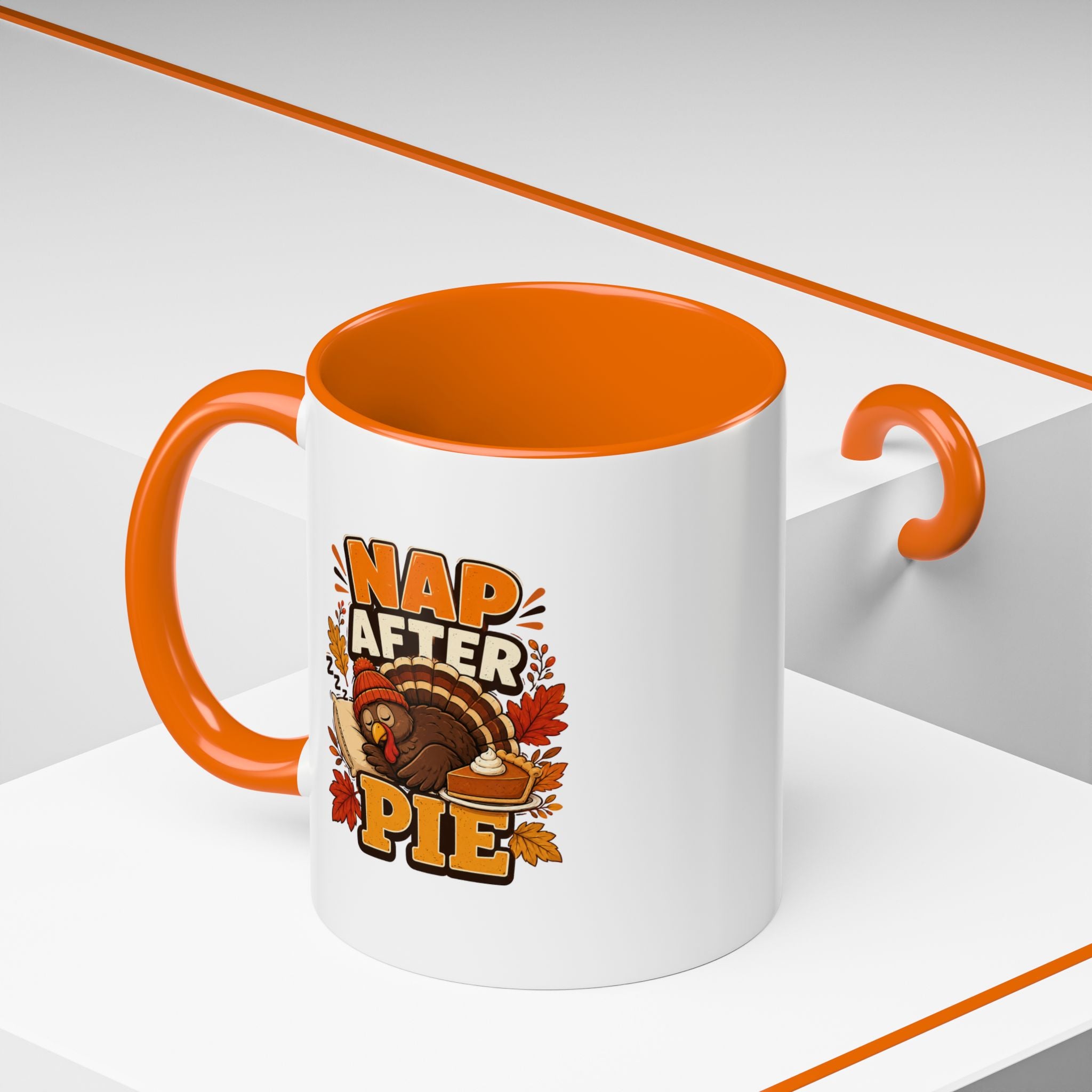 Thanksgiving Mug Nap After Pie Coffee Mug — Thanksgiving Turkey & Fall Leaves  Accent Mug