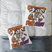 Candy Run Crew Halloween Pillow — Skeleton Trick-or-Treat Decorative Throw Pillow